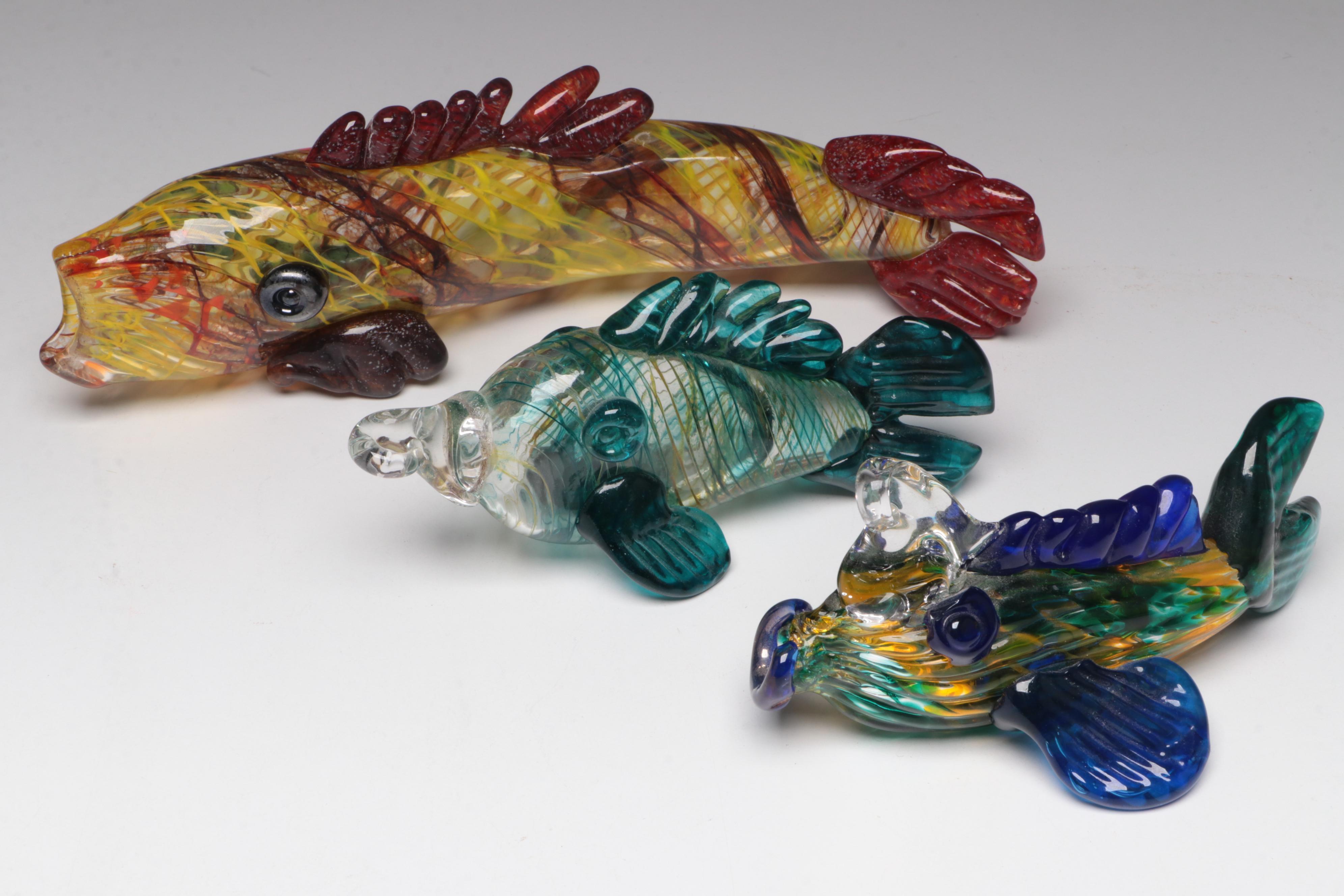 Handblown Multicolor Studio Art Glass Fish Figurines and Ornaments
