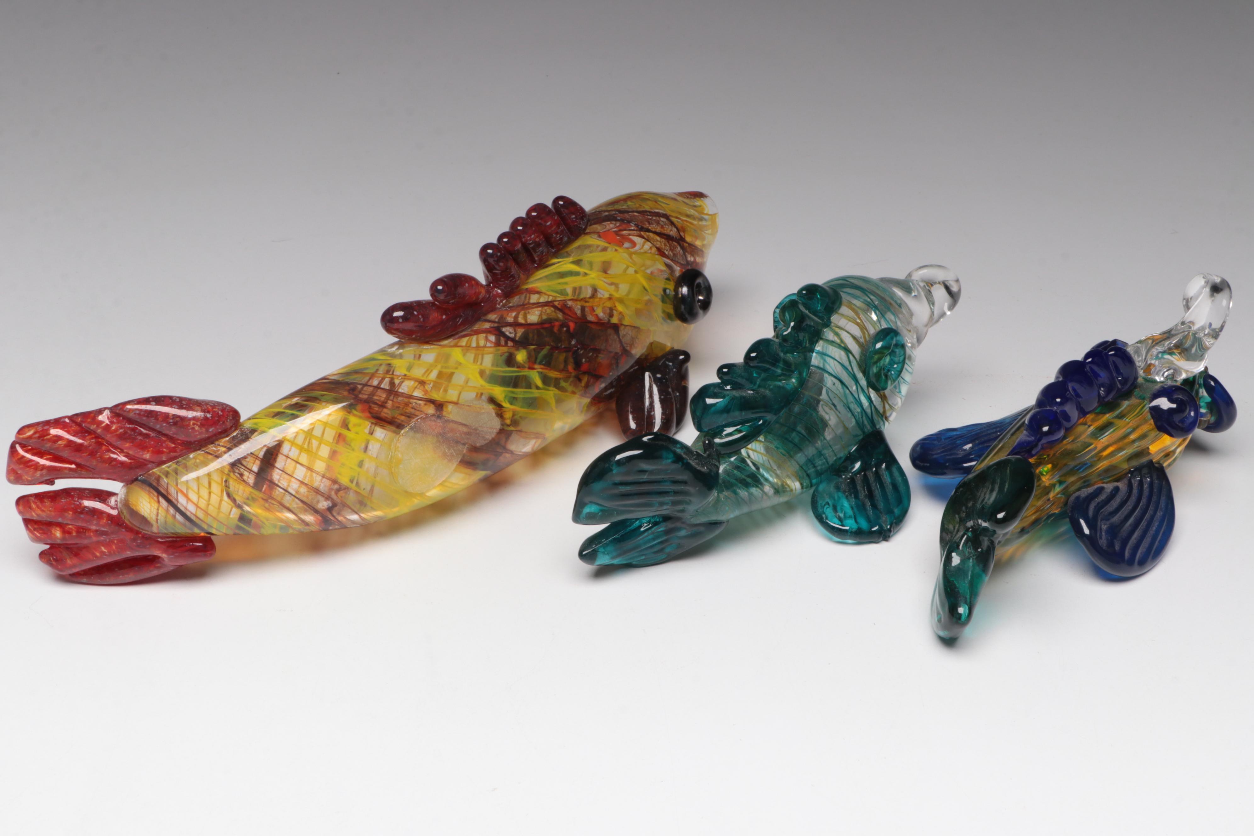 Handblown Multicolor Studio Art Glass Fish Figurines and Ornaments