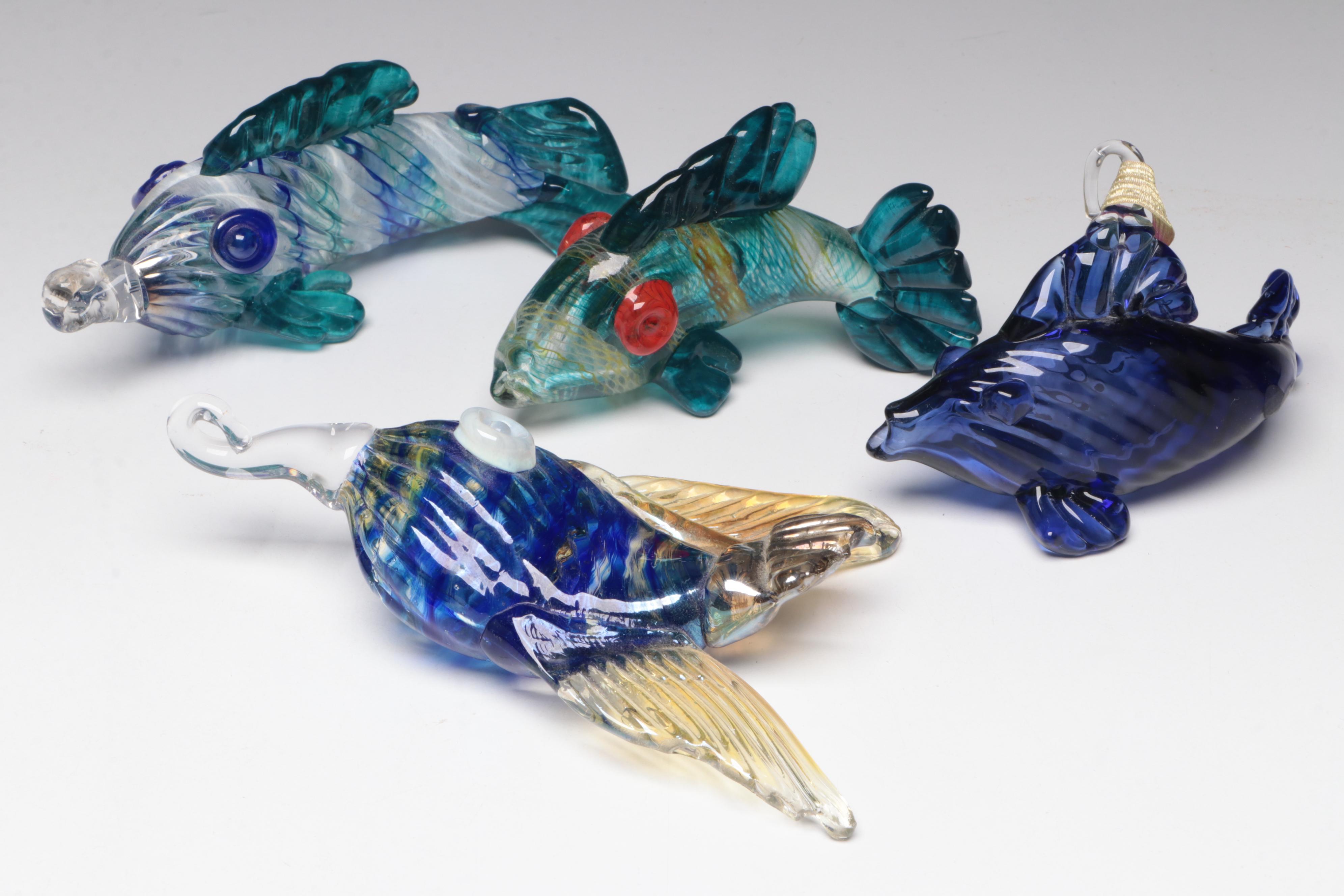 Handblown Multicolor Studio Art Glass Fish Figurines and Ornaments
