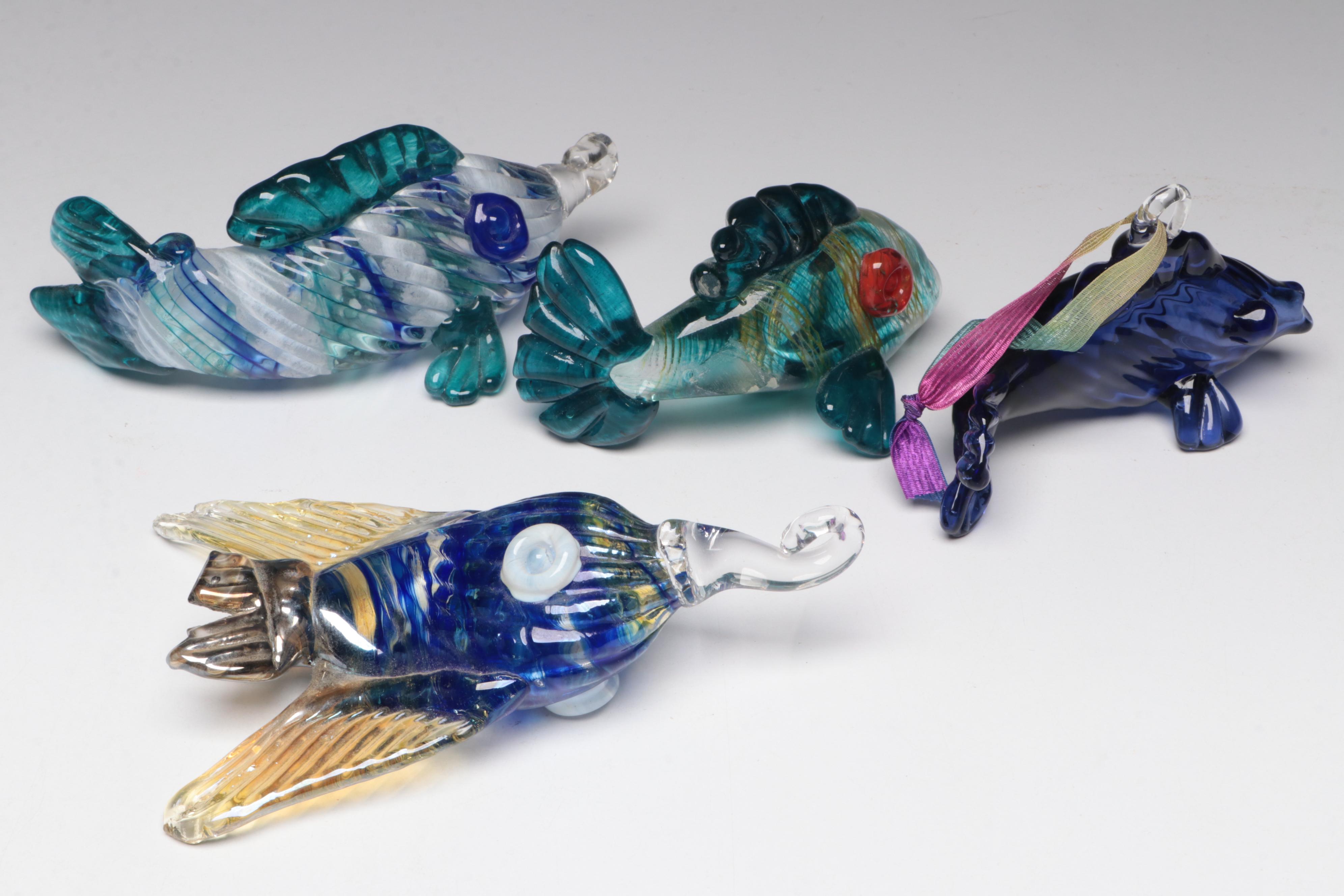 Handblown Multicolor Studio Art Glass Fish Figurines and Ornaments