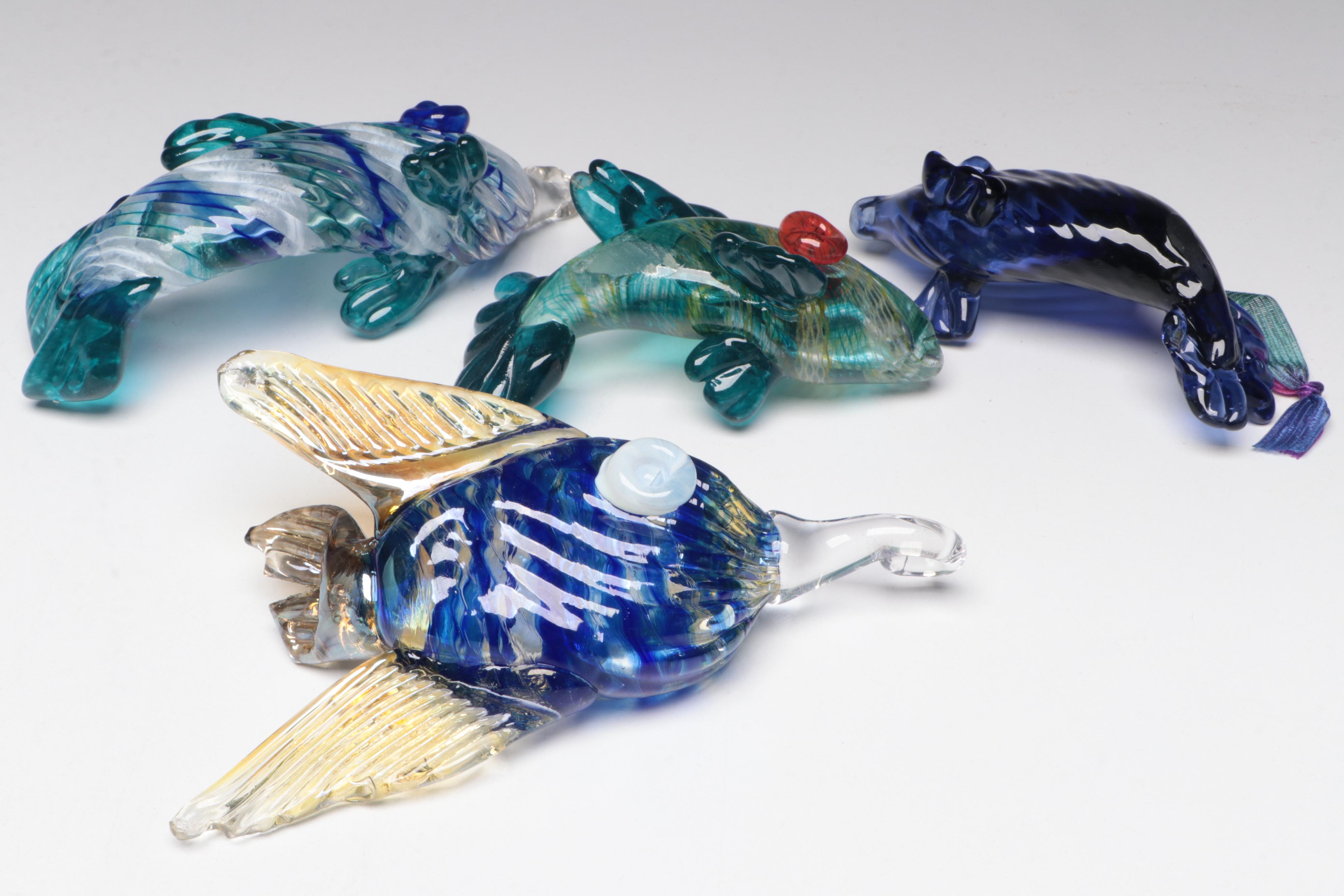 Handblown Multicolor Studio Art Glass Fish Figurines and Ornaments