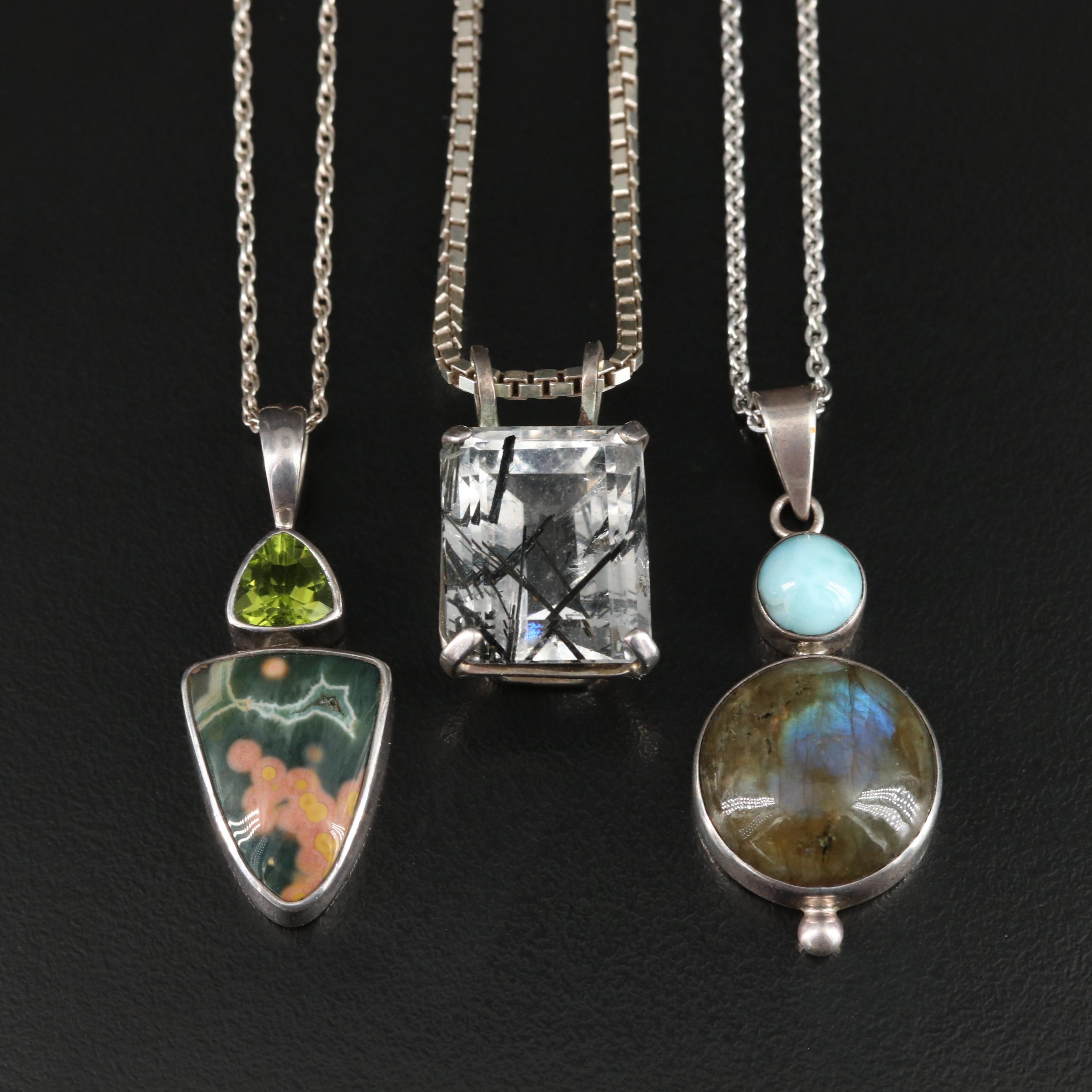 Sterling Labradorite, Sagenitic Quartz and Gemstone Pendant Necklaces
