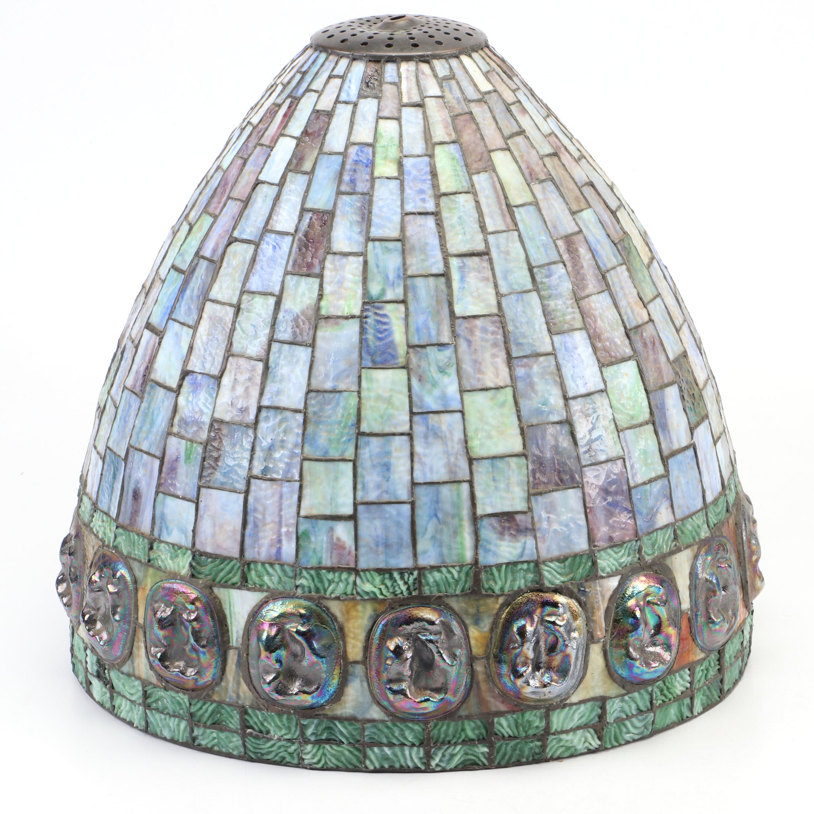 Turtleback and Slag Glass High Dome Lamp Shade