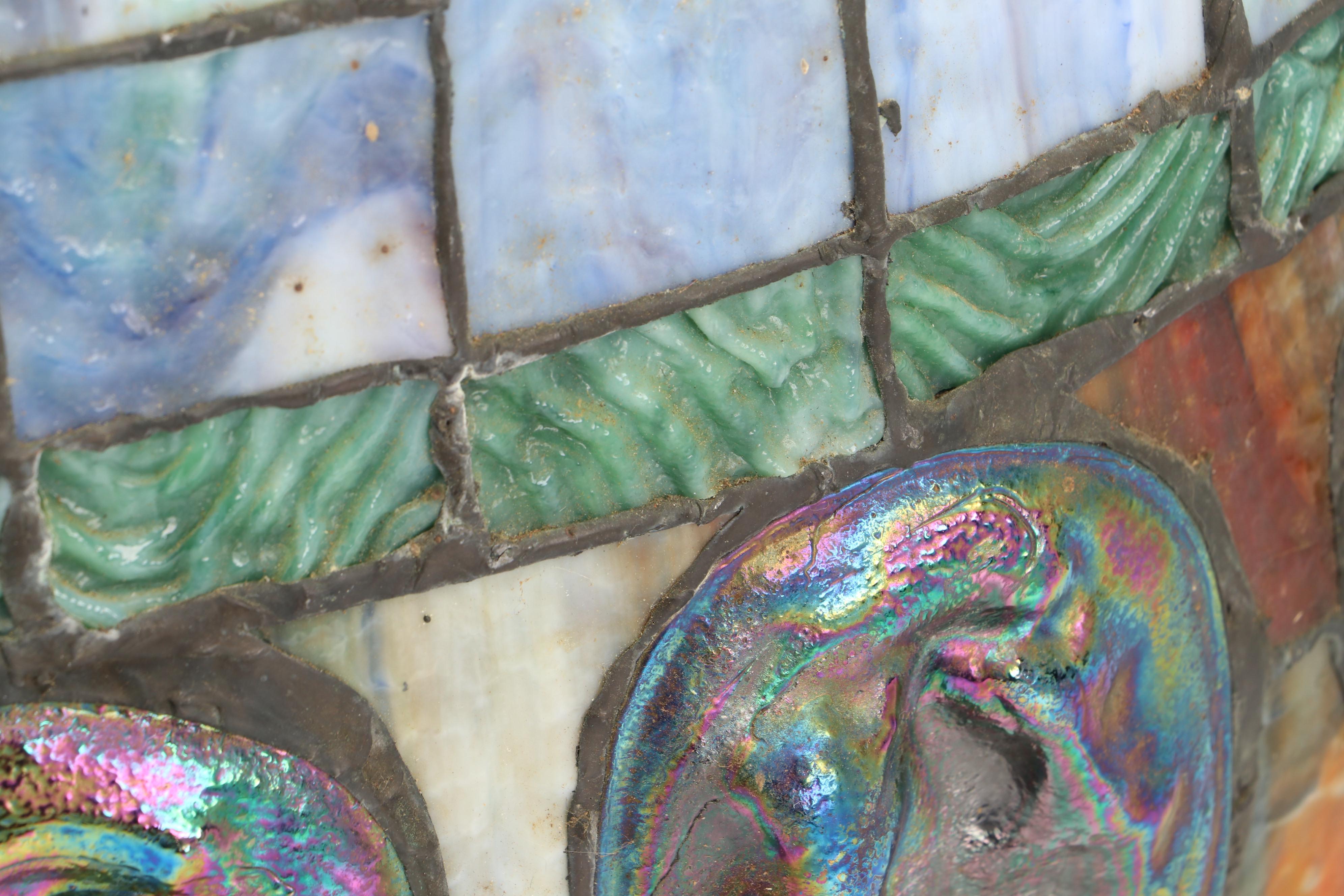 Turtleback and Slag Glass High Dome Lamp Shade