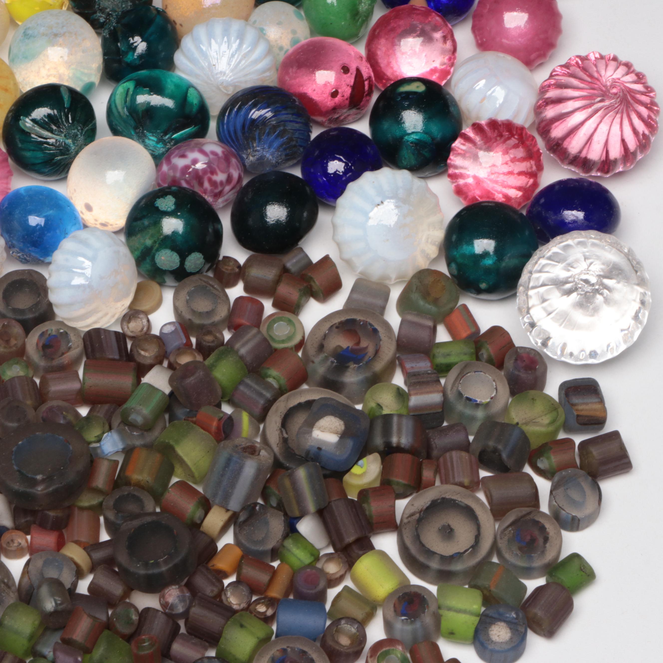 Handcrafted Multicolor Art Glass Marbles, Murrine Cane Pieces, and Trimmed Bits