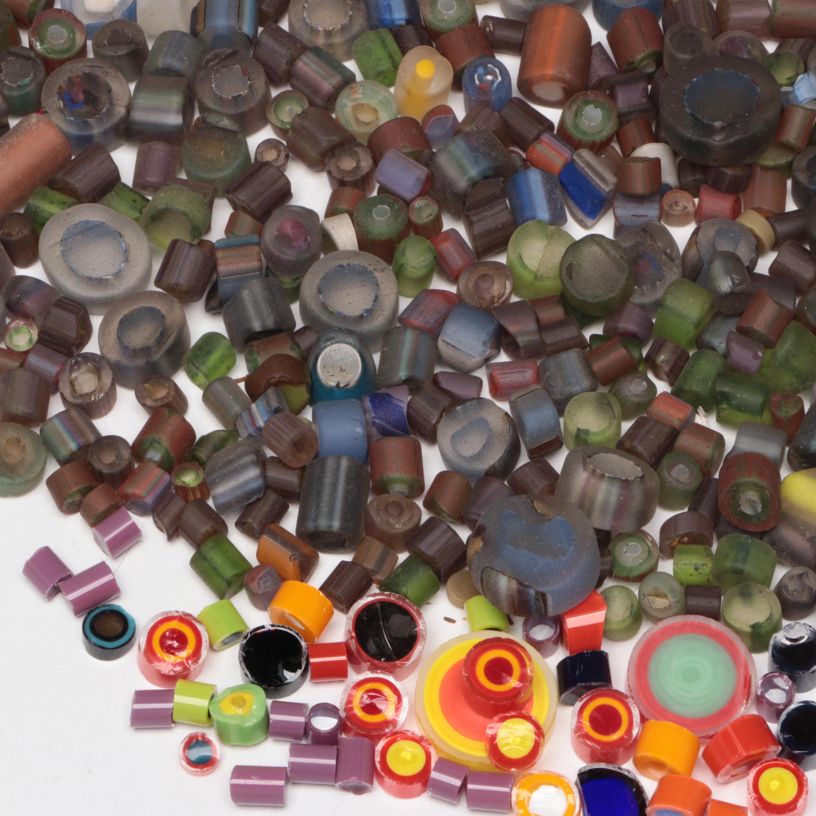 Handcrafted Multicolor Art Glass Marbles, Murrine Cane Pieces, and Trimmed Bits