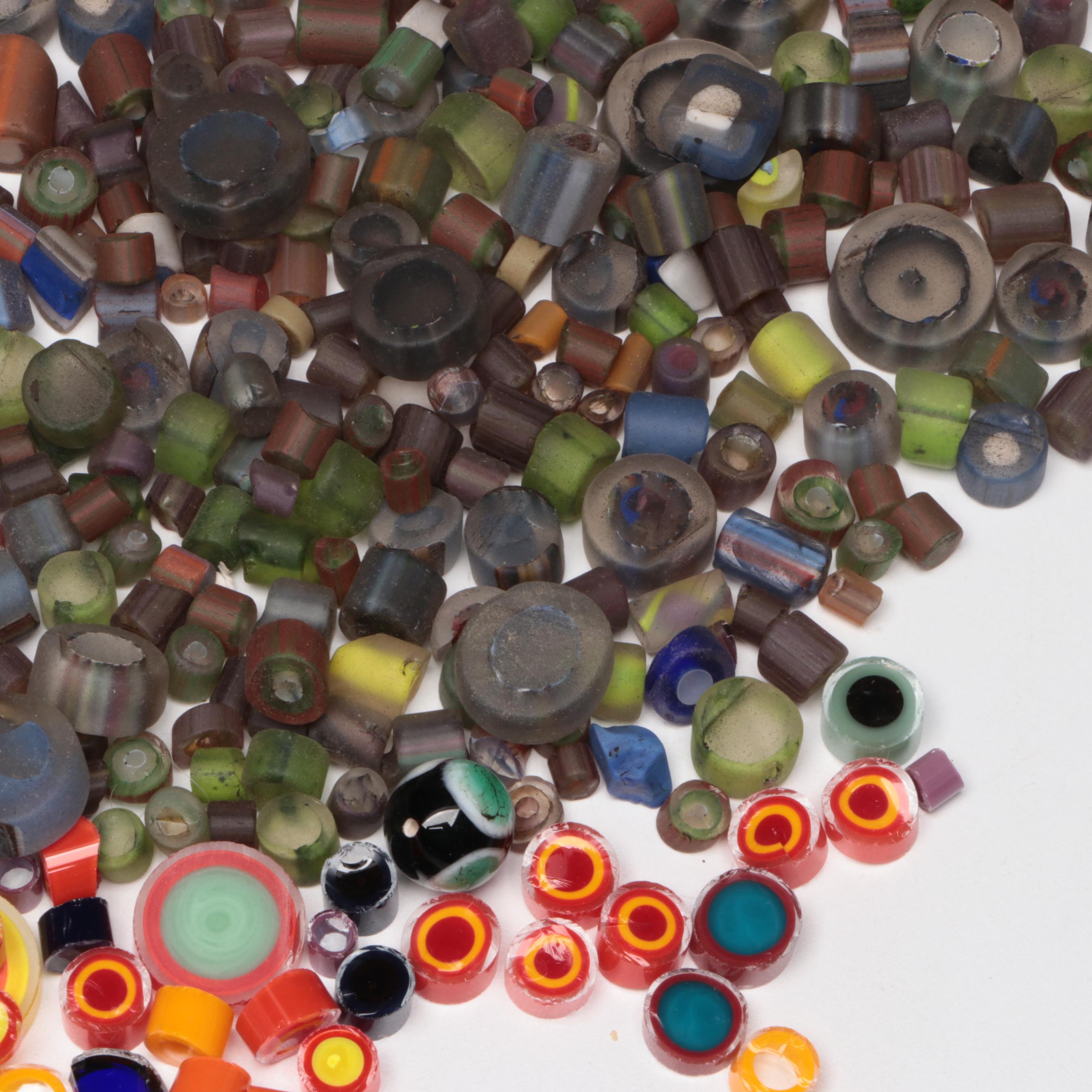 Handcrafted Multicolor Art Glass Marbles, Murrine Cane Pieces, and Trimmed Bits