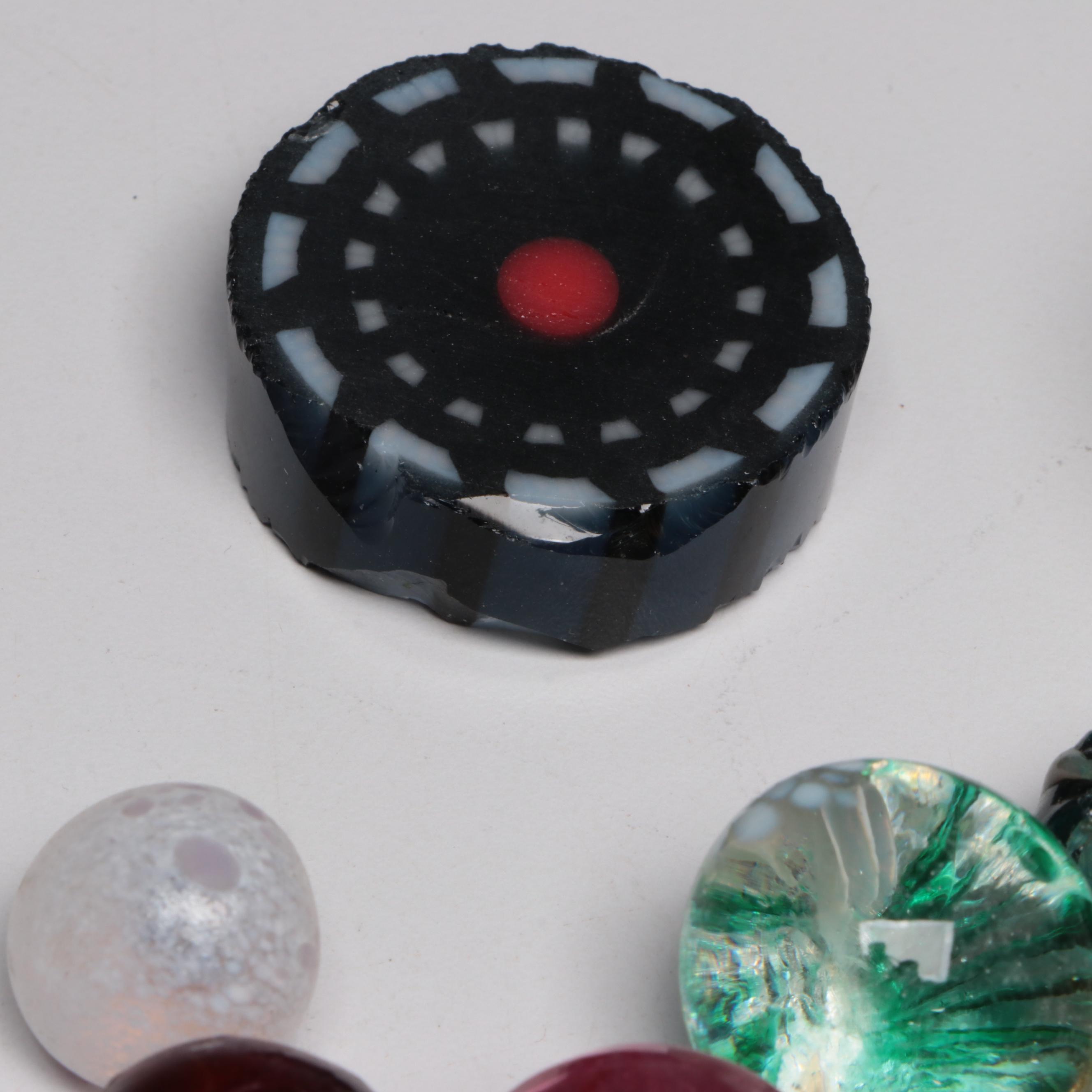 Handcrafted Multicolor Art Glass Marbles, Murrine Cane Pieces, and Trimmed Bits
