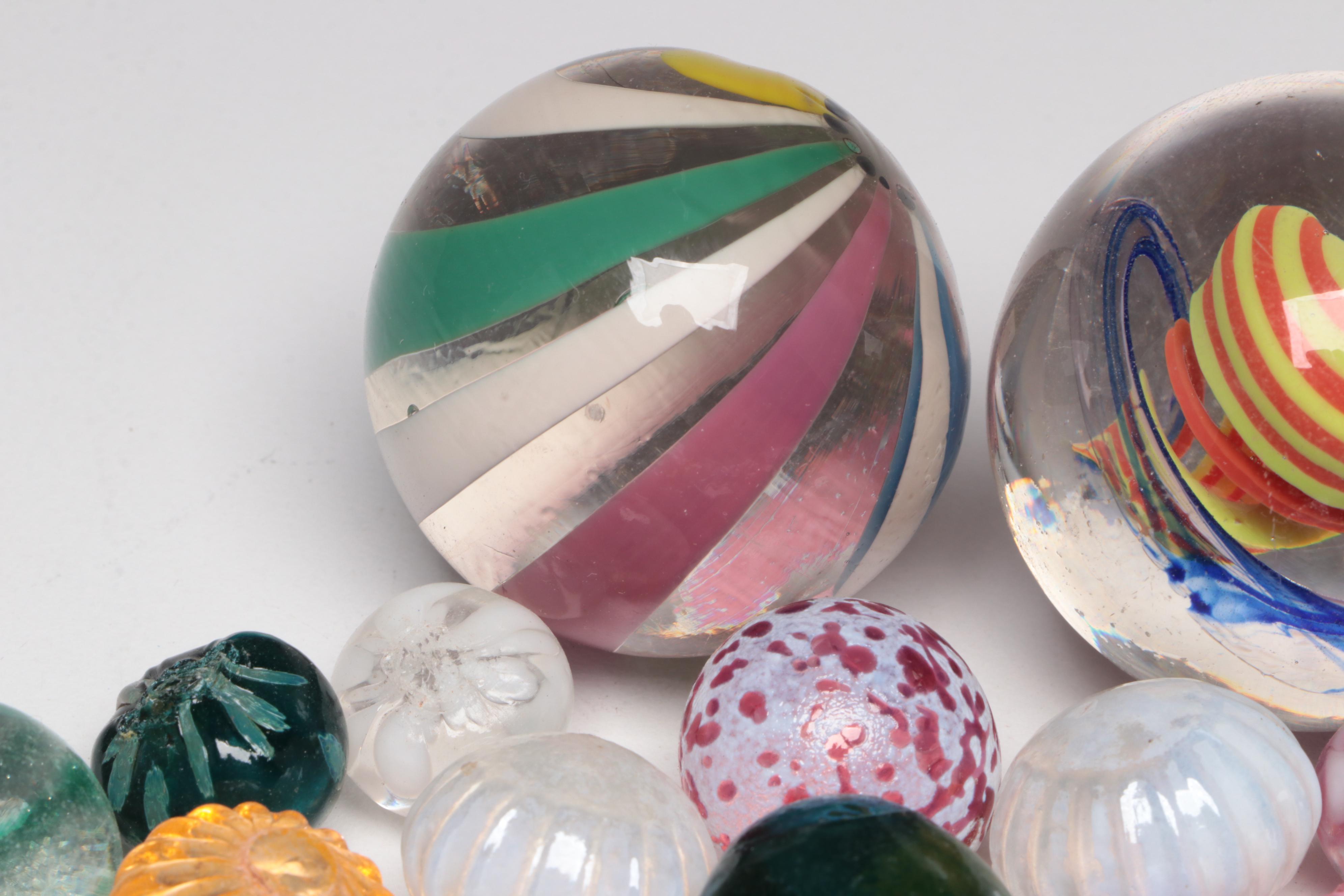 Handcrafted Multicolor Art Glass Marbles, Murrine Cane Pieces, and Trimmed Bits