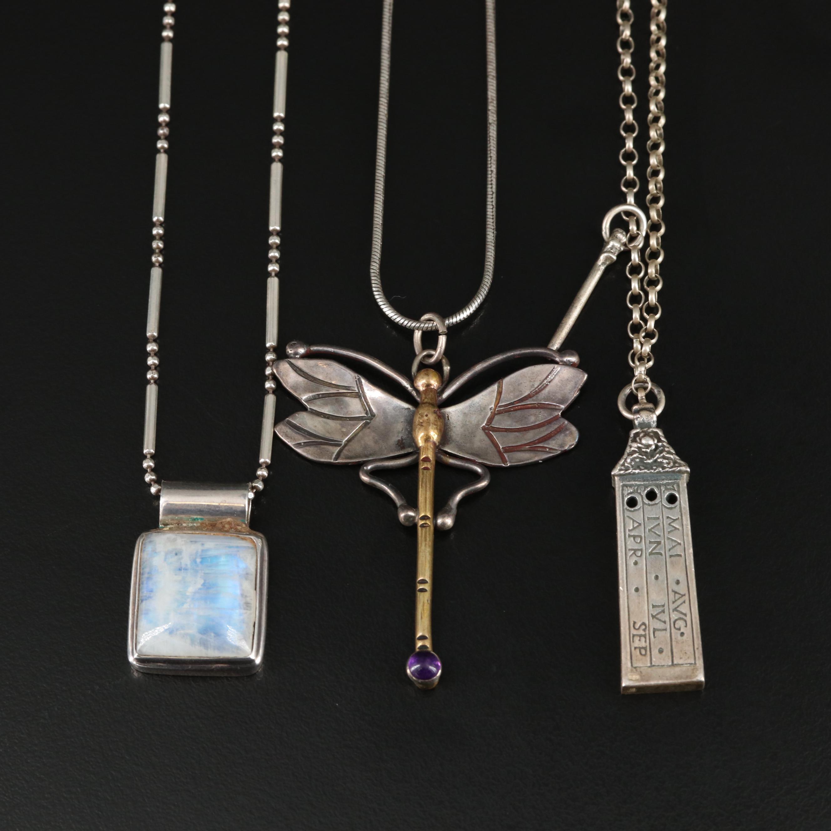 Labradorite, Amethyst and Saxon Sundial Featured in Sterling Necklace Trio