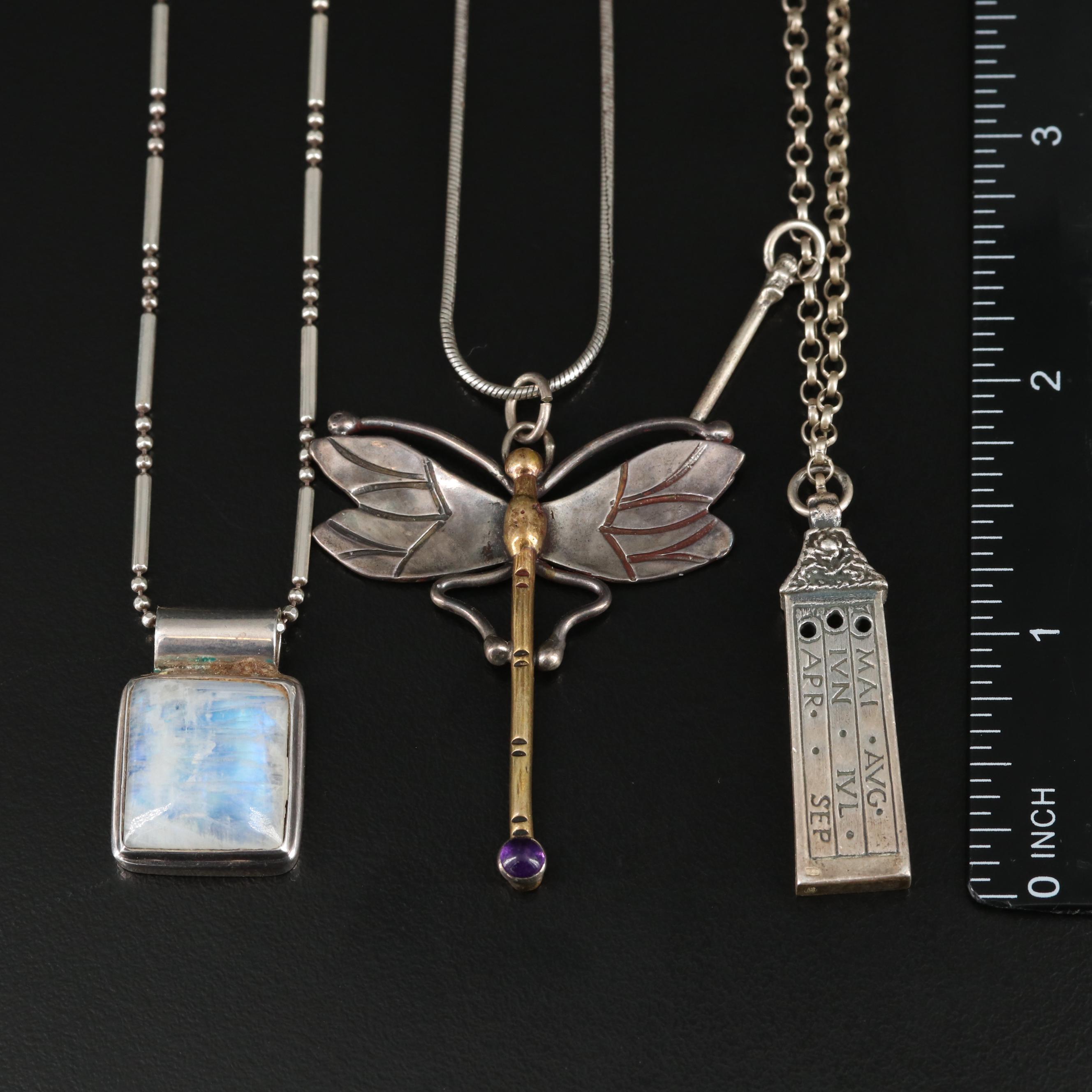 Labradorite, Amethyst and Saxon Sundial Featured in Sterling Necklace Trio