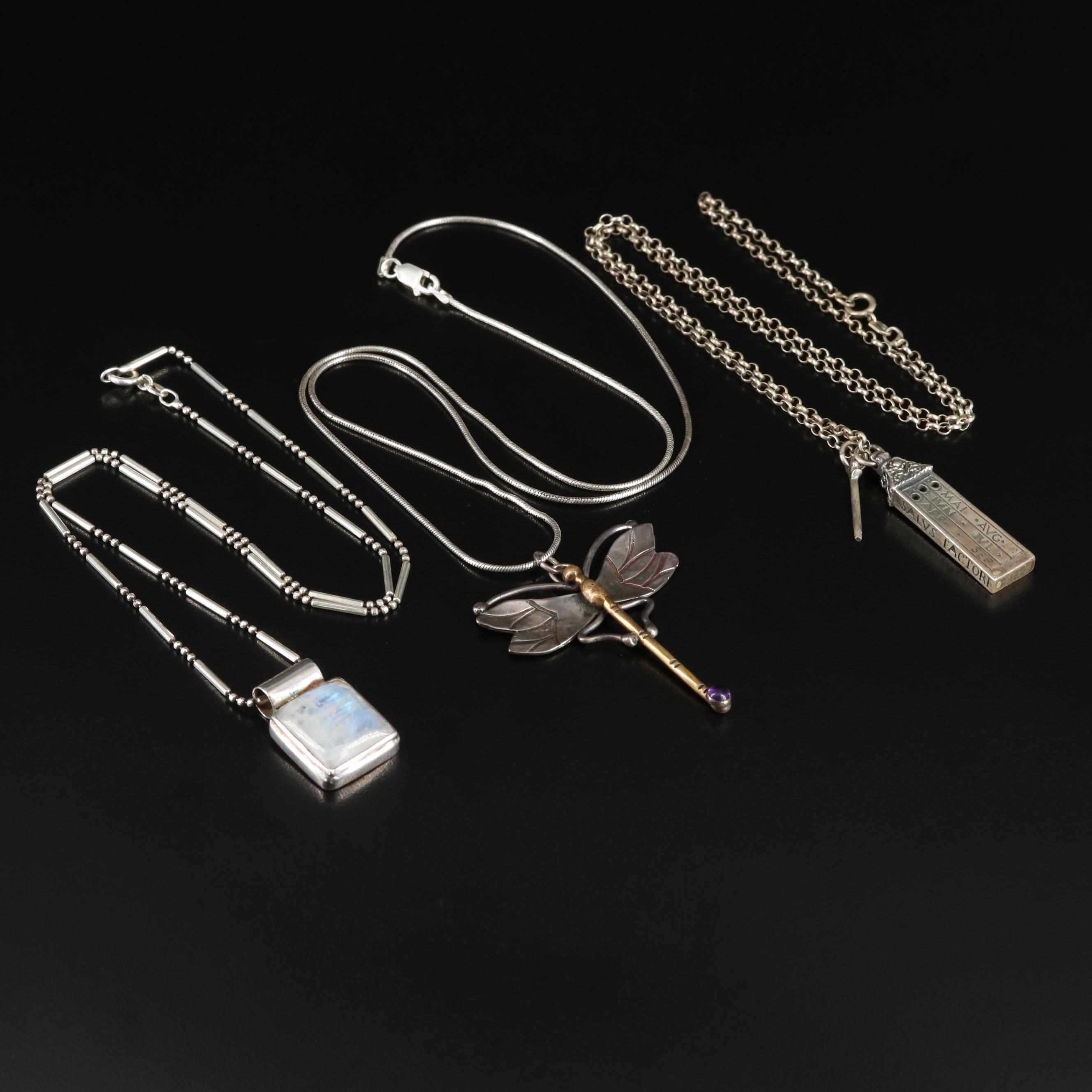 Labradorite, Amethyst and Saxon Sundial Featured in Sterling Necklace Trio