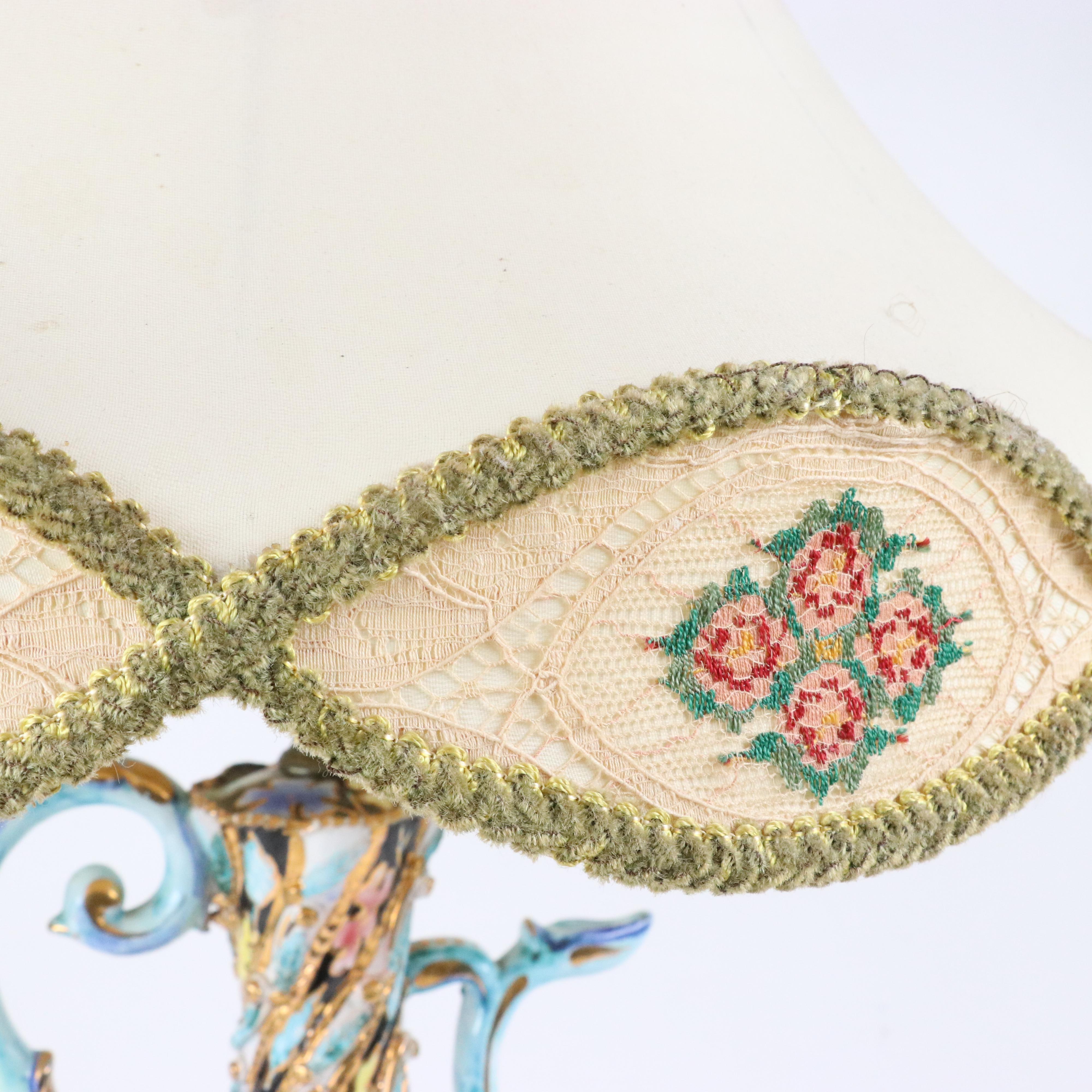 Capodimonte Style Porcelain Ewer Table Lamp with a Scalloped Shade