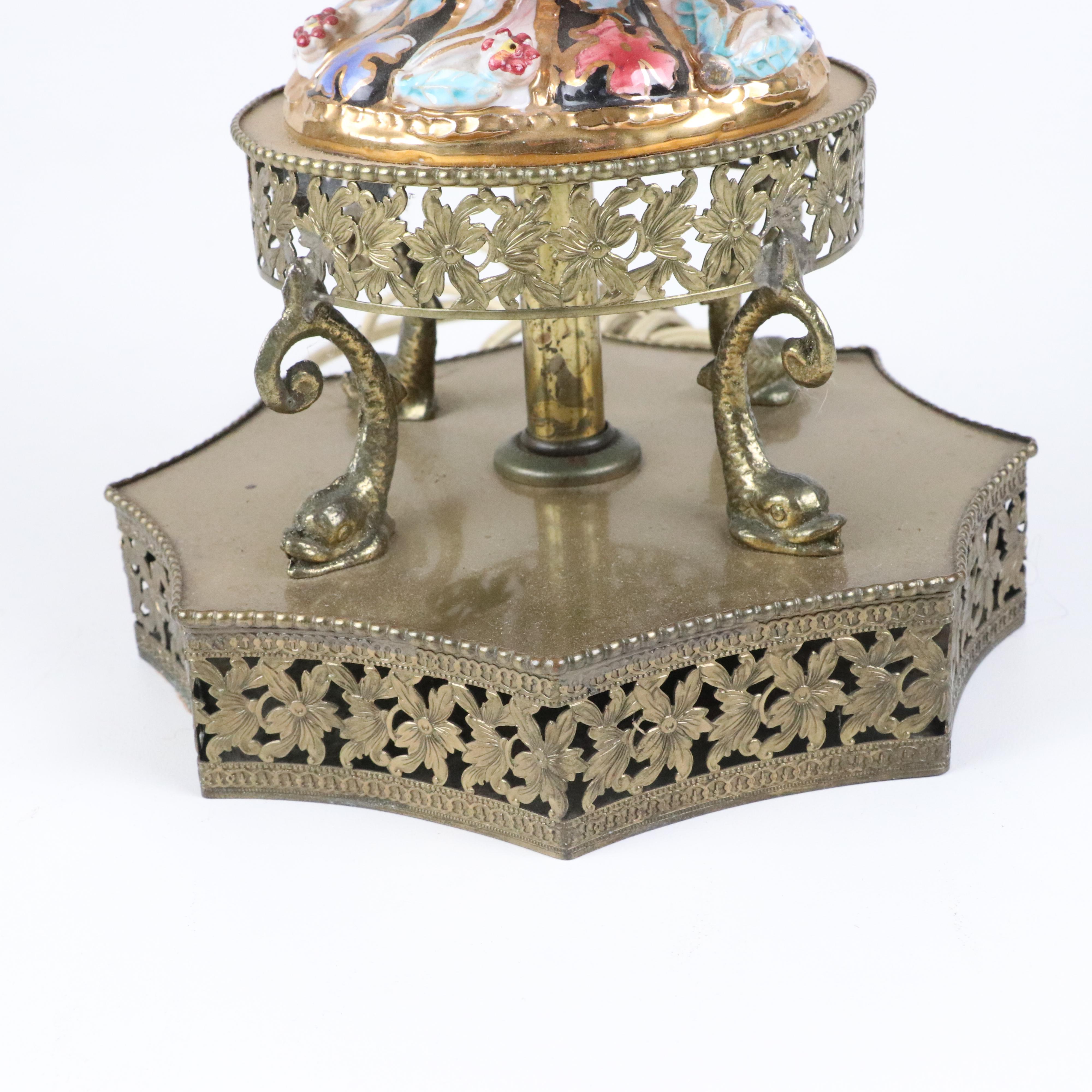 Capodimonte Style Porcelain Ewer Table Lamp with a Scalloped Shade