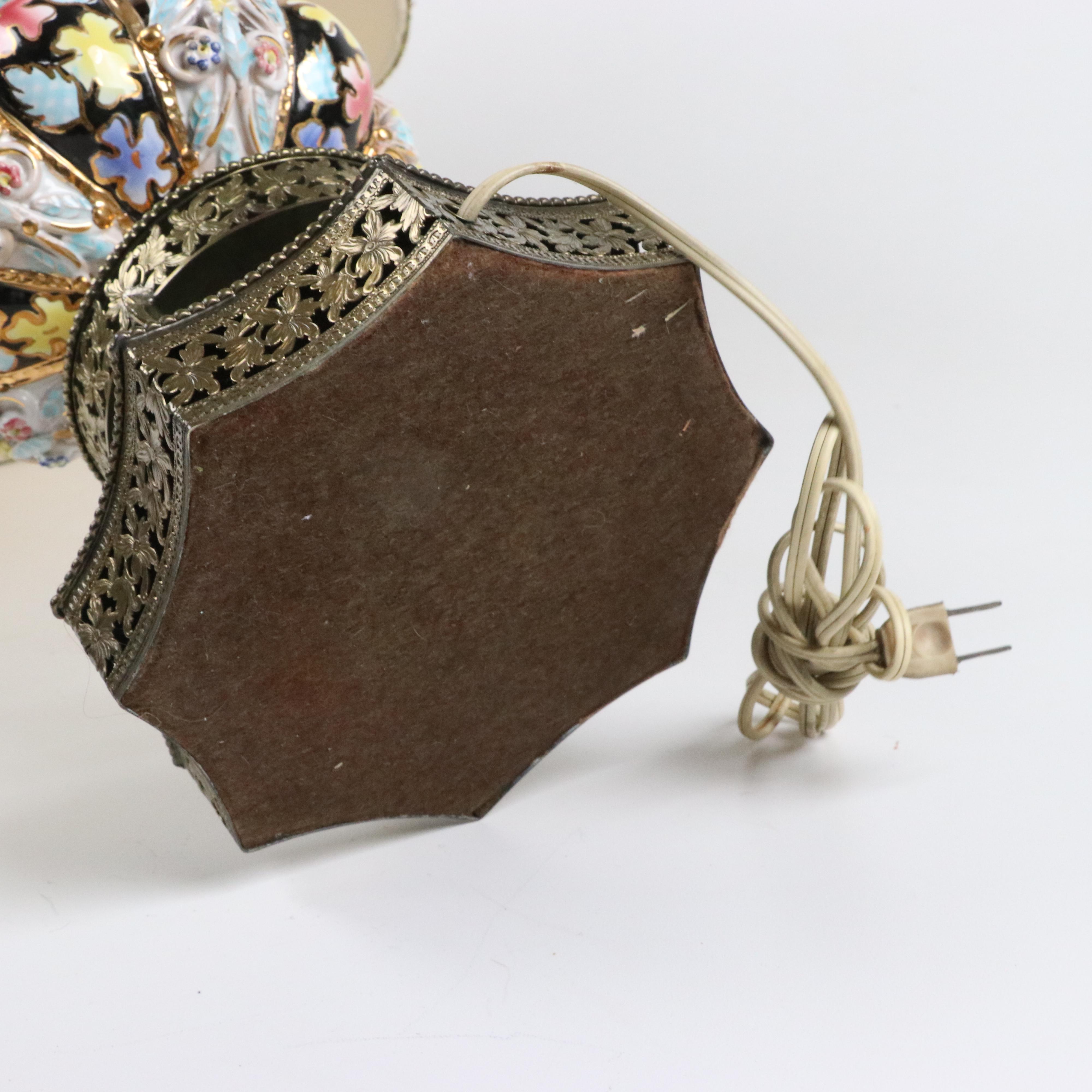 Capodimonte Style Porcelain Ewer Table Lamp with a Scalloped Shade