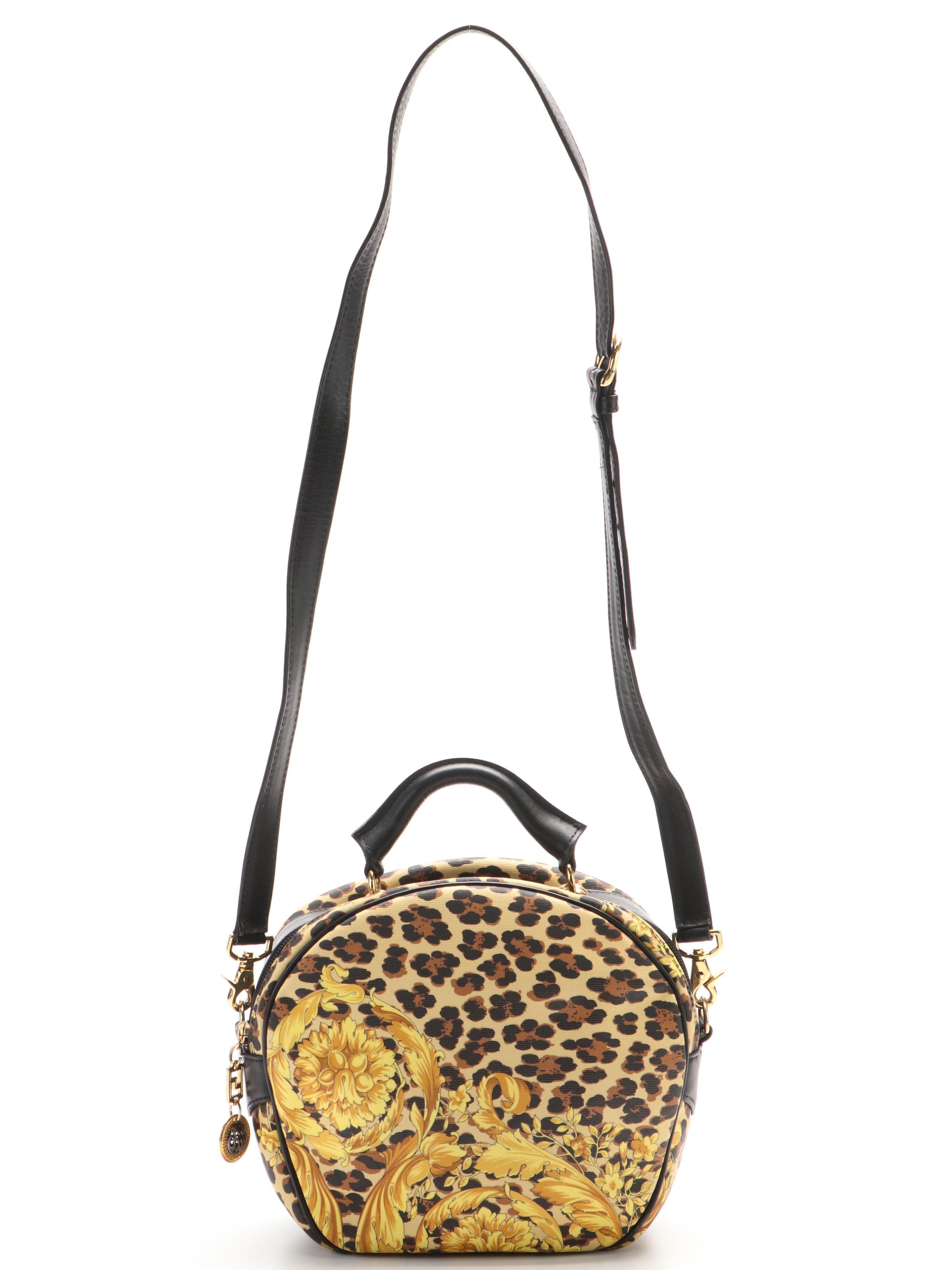 Vintage Gianni Versace 2-Way Bag in Baroque/Leopard Coated Canvas/Black Leather