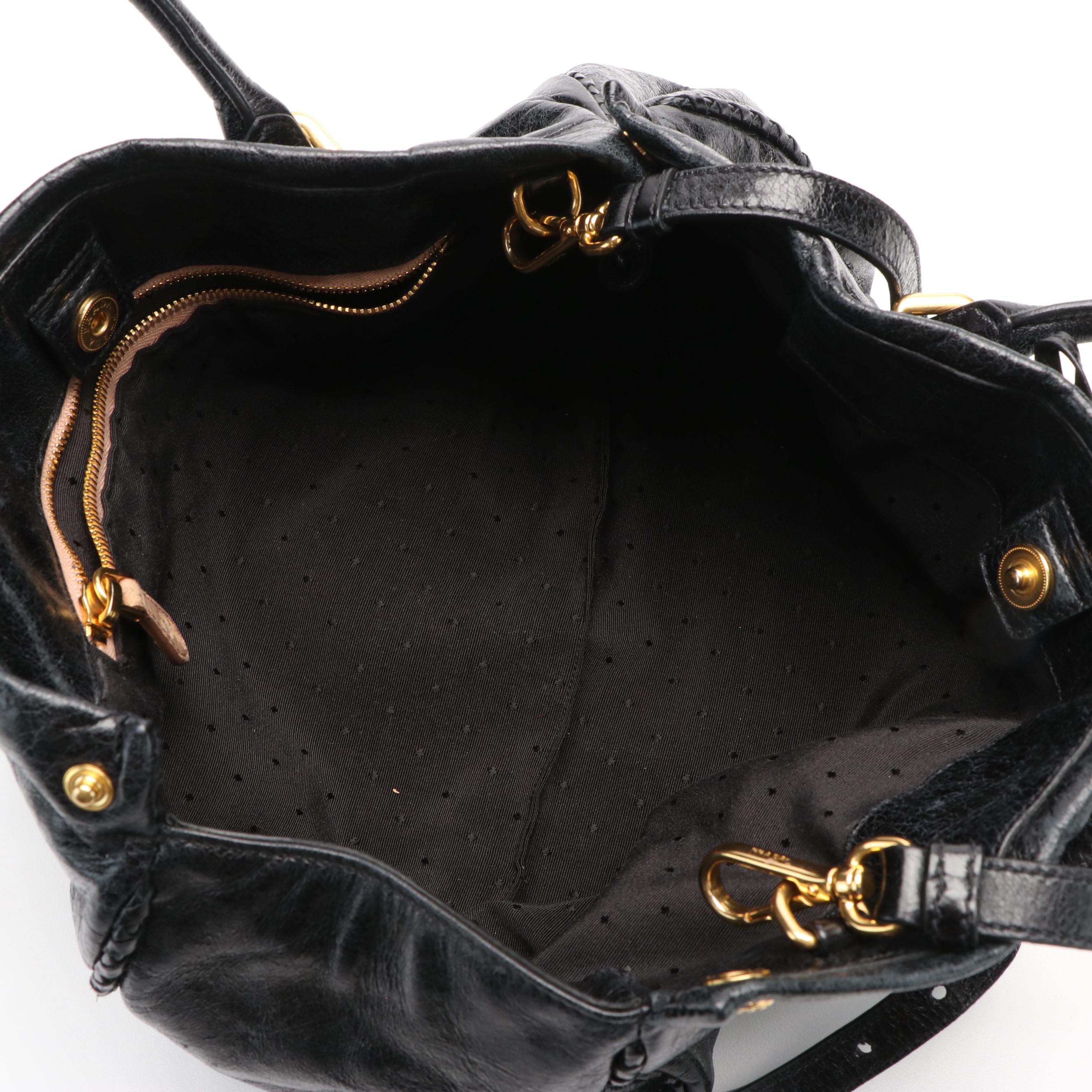 Prada Black Glazed Textured Leather 2way Ribbon Tote Bag