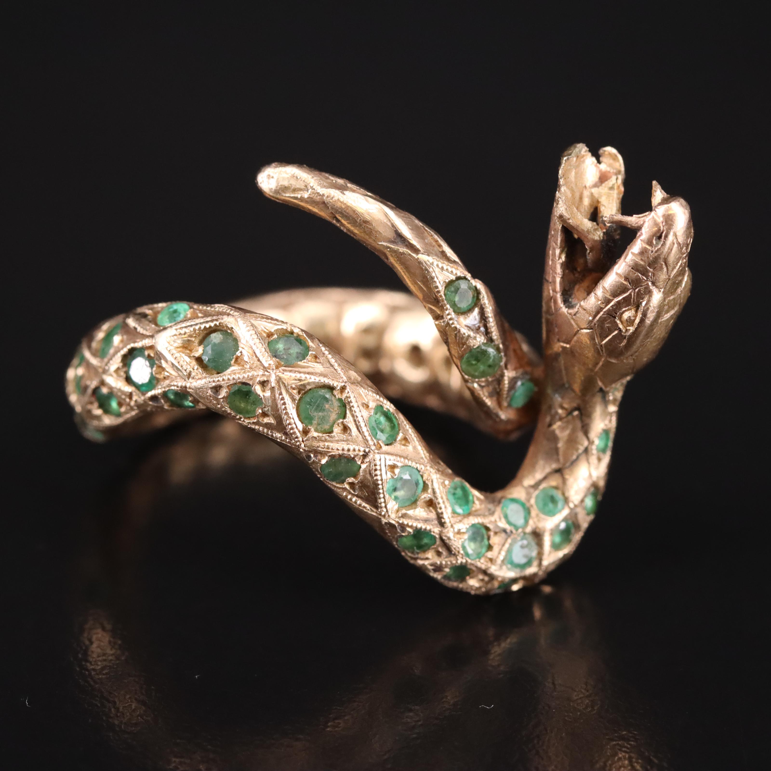 14K Emerald Snake Ring