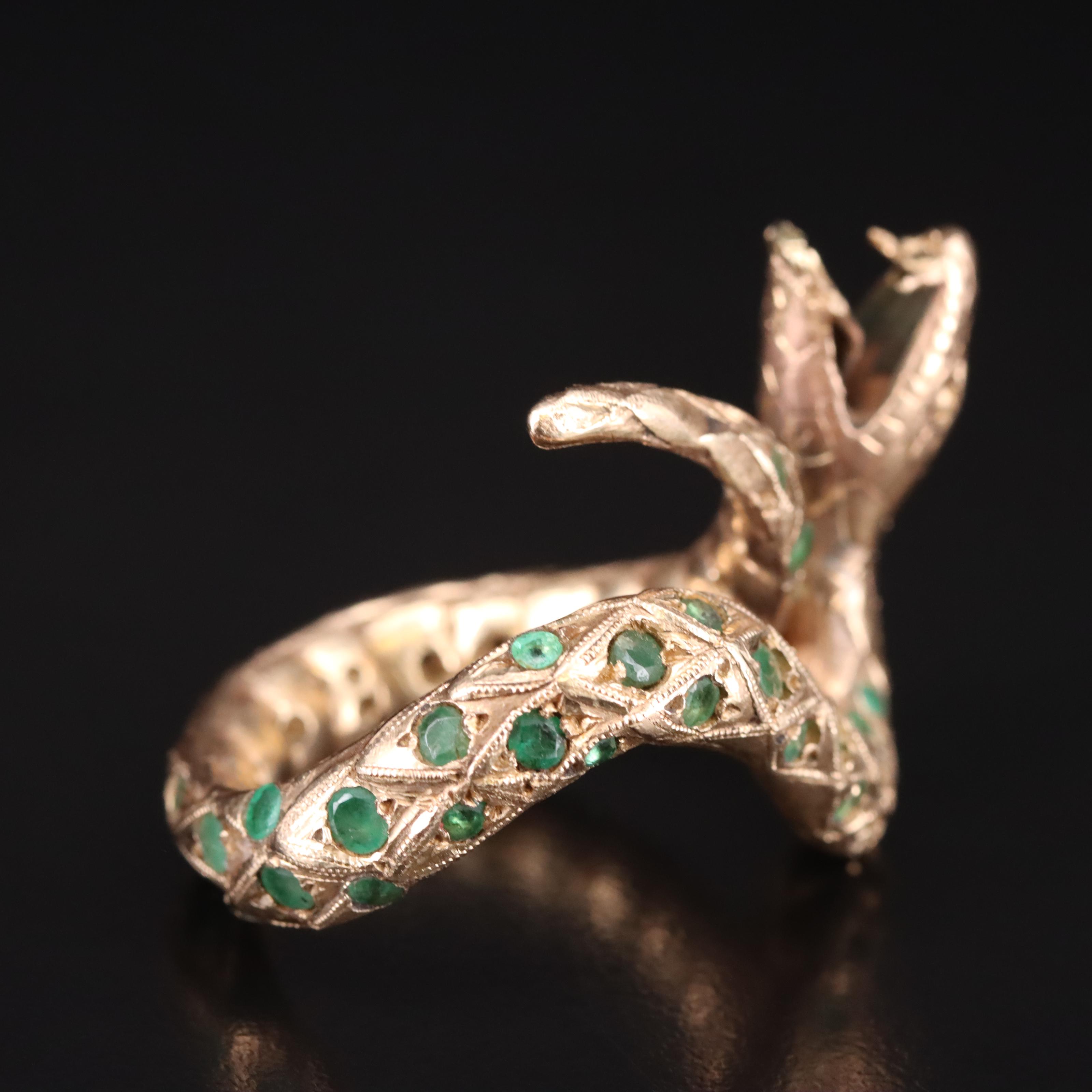 14K Emerald Snake Ring