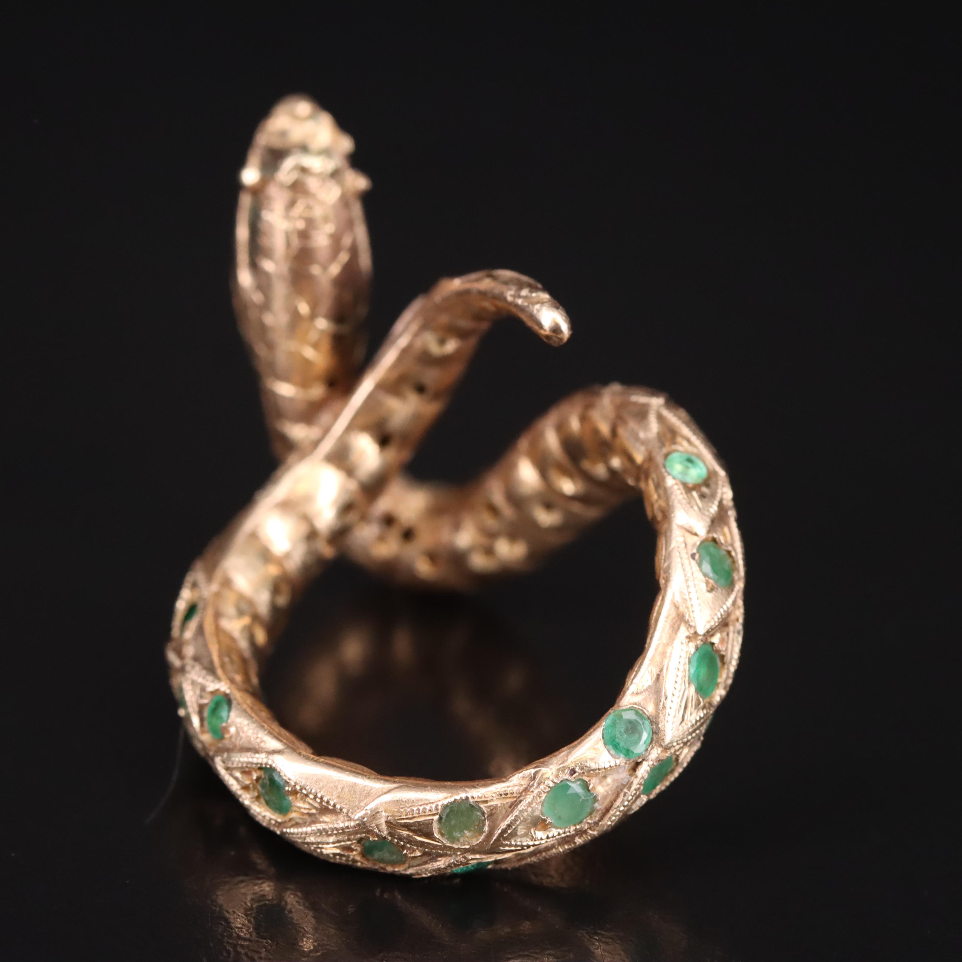14K Emerald Snake Ring