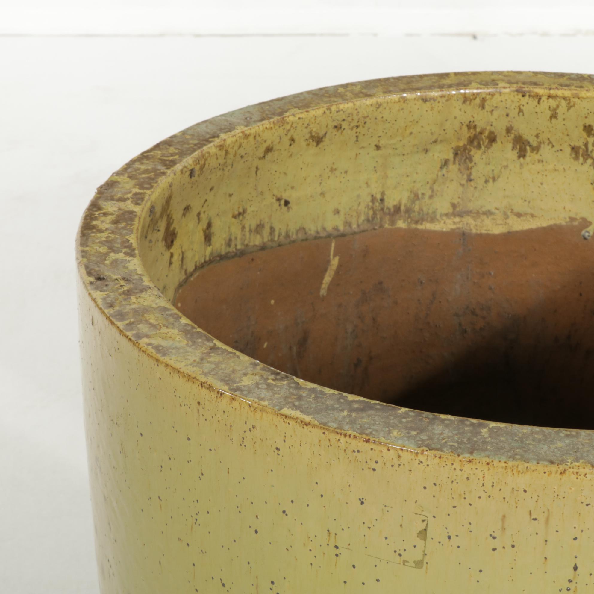 Four Green Reactive Glazed Ceramic Garden Planters