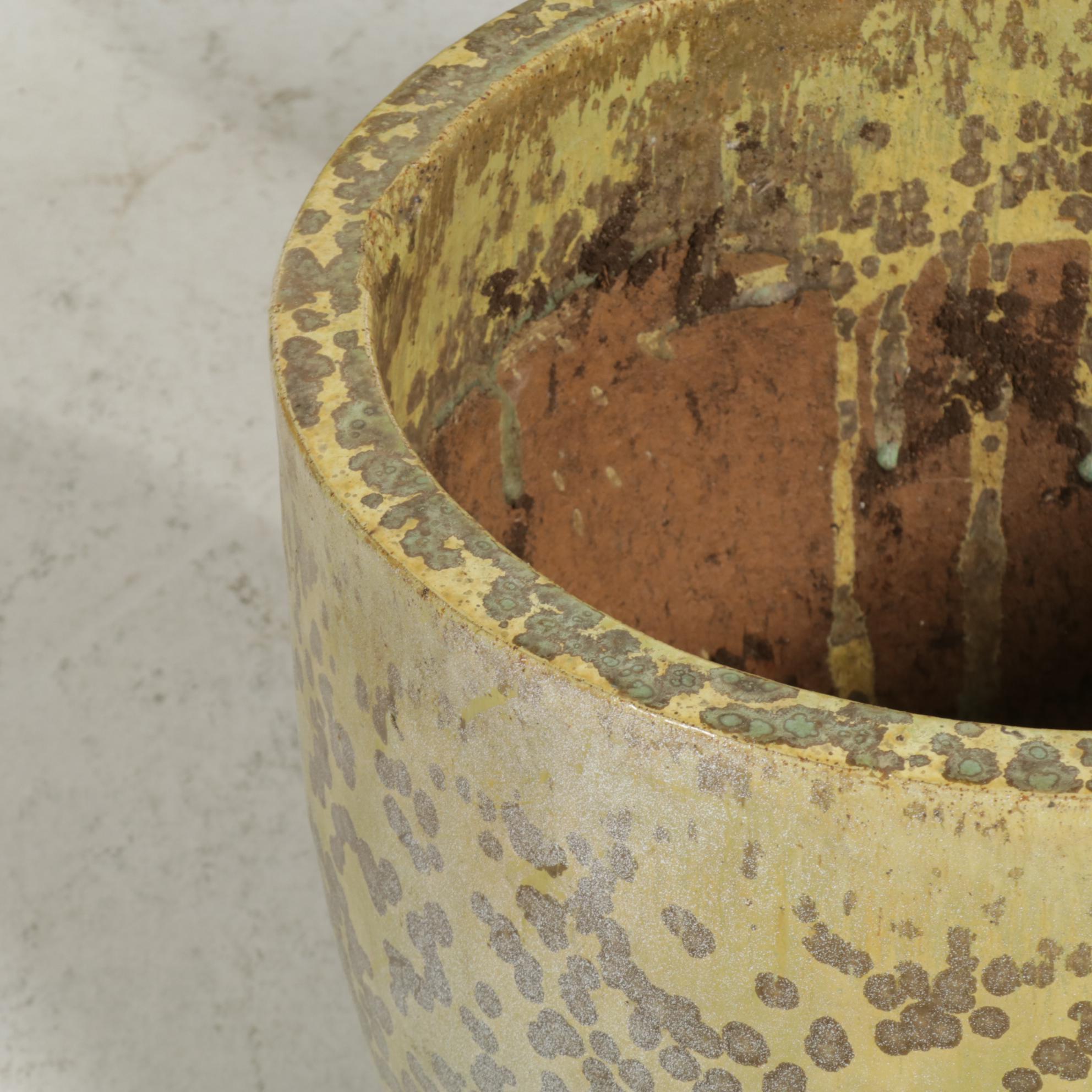 Four Green Reactive Glazed Ceramic Garden Planters