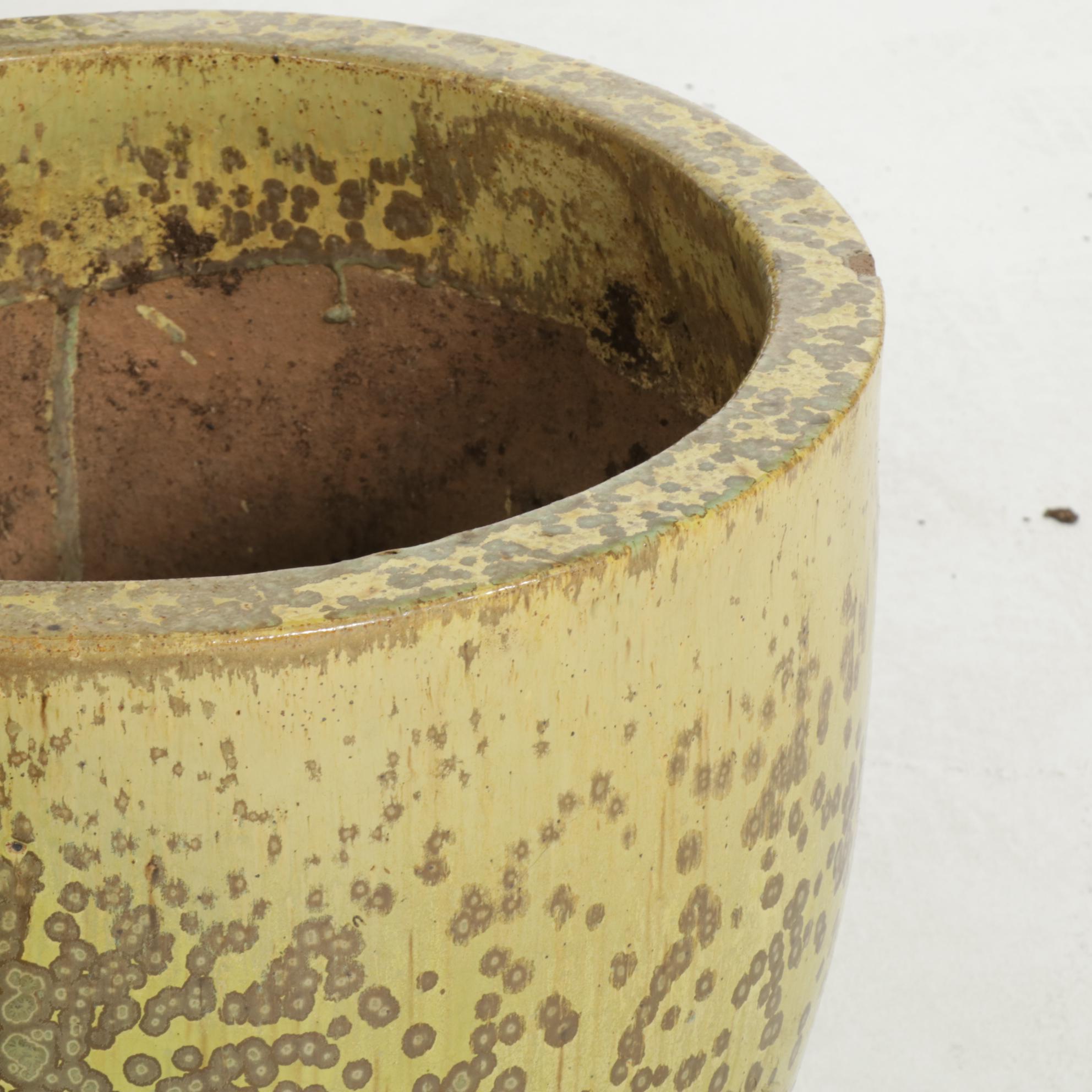 Four Green Reactive Glazed Ceramic Garden Planters