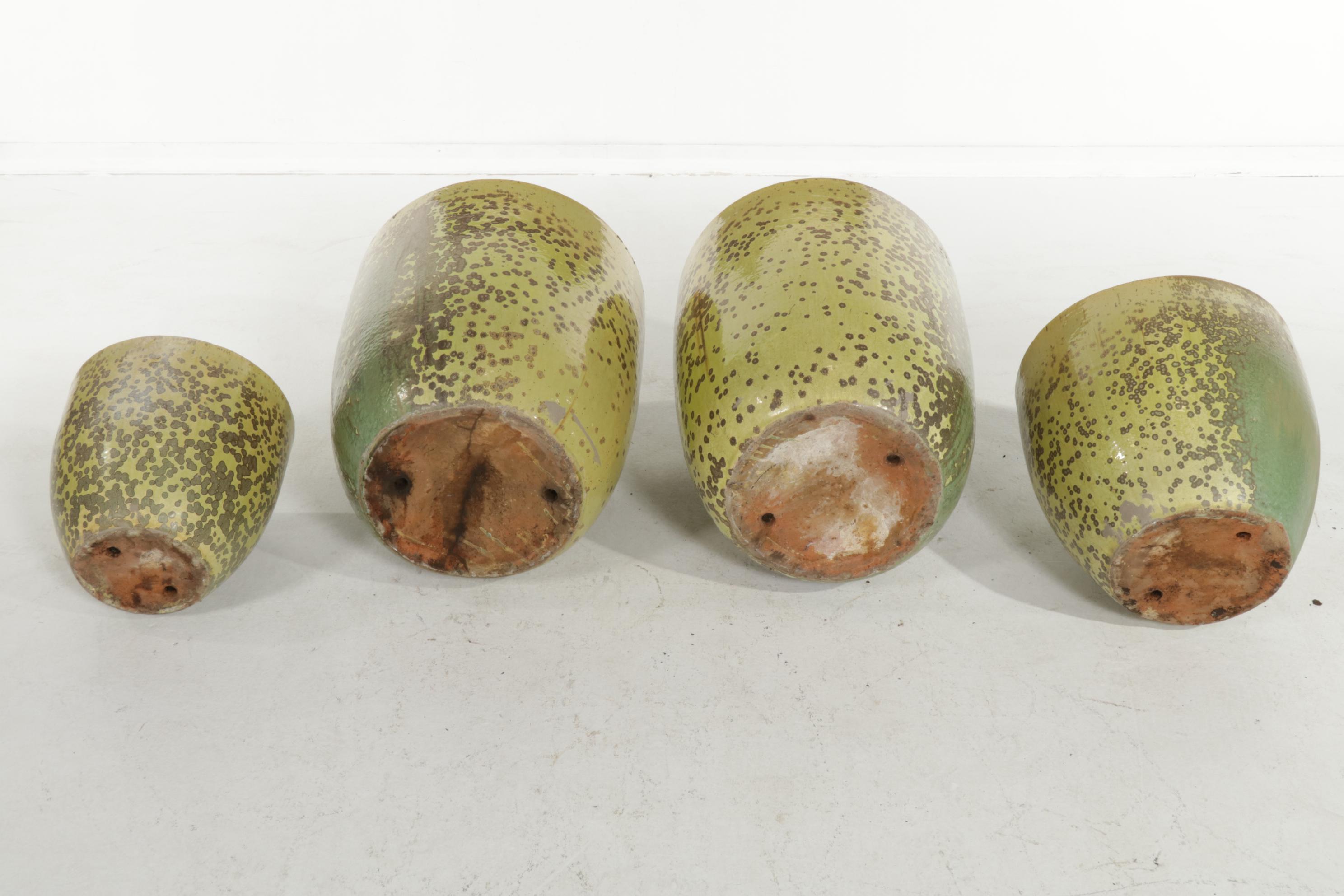 Four Green Reactive Glazed Ceramic Garden Planters