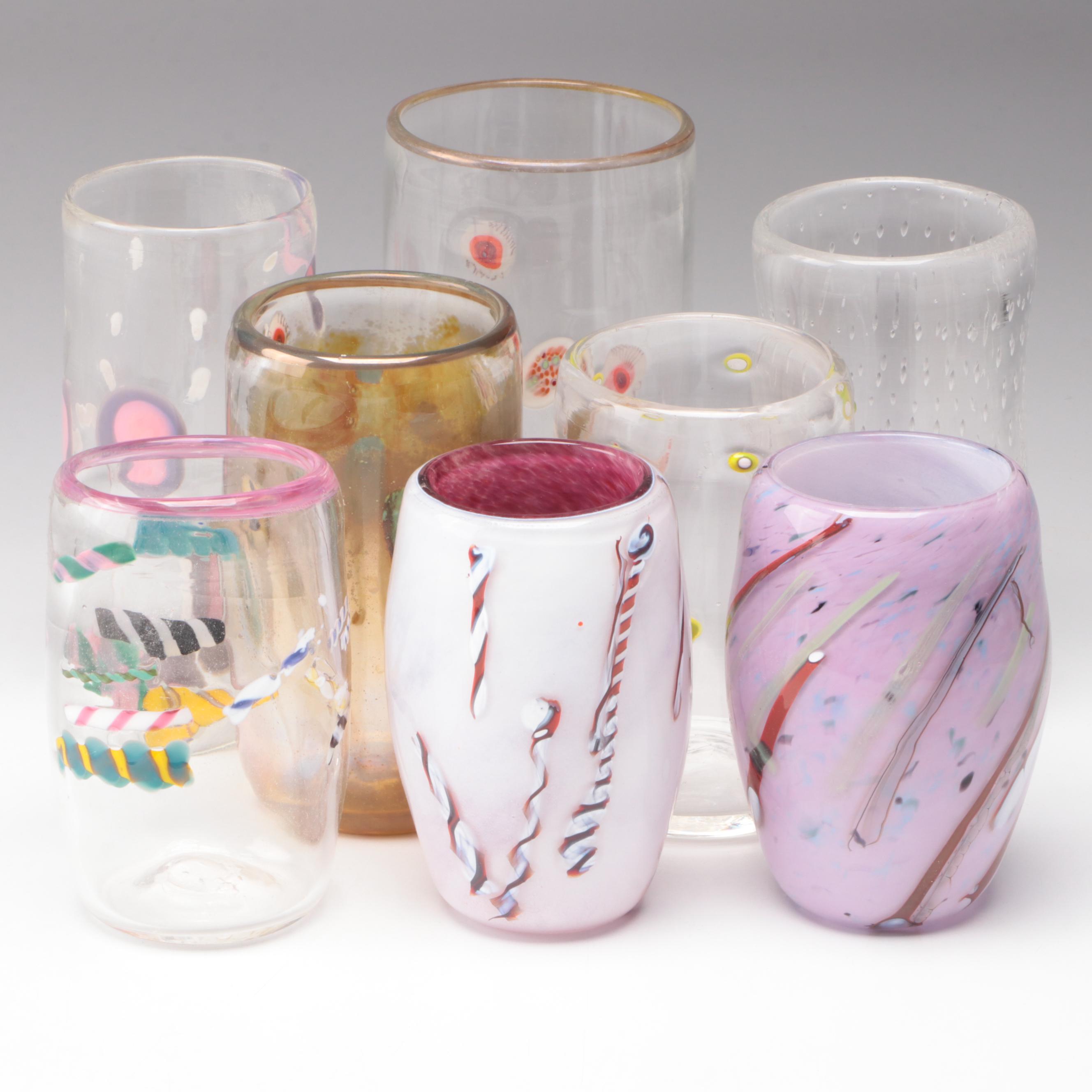 Handblown Studio Art Glass Drinking Glasses with Controlled Bubbles and Canework