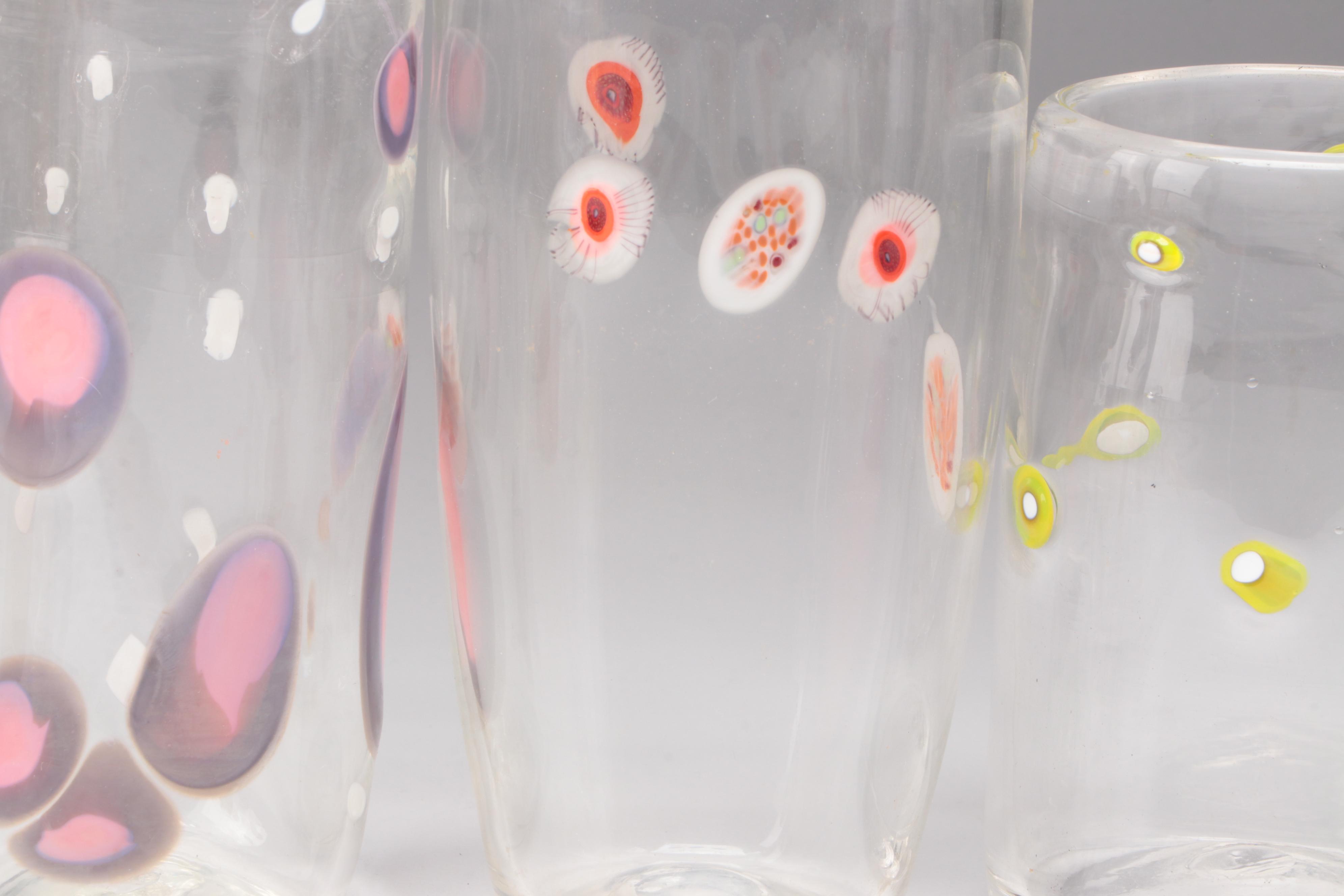 Handblown Studio Art Glass Drinking Glasses with Controlled Bubbles and Canework