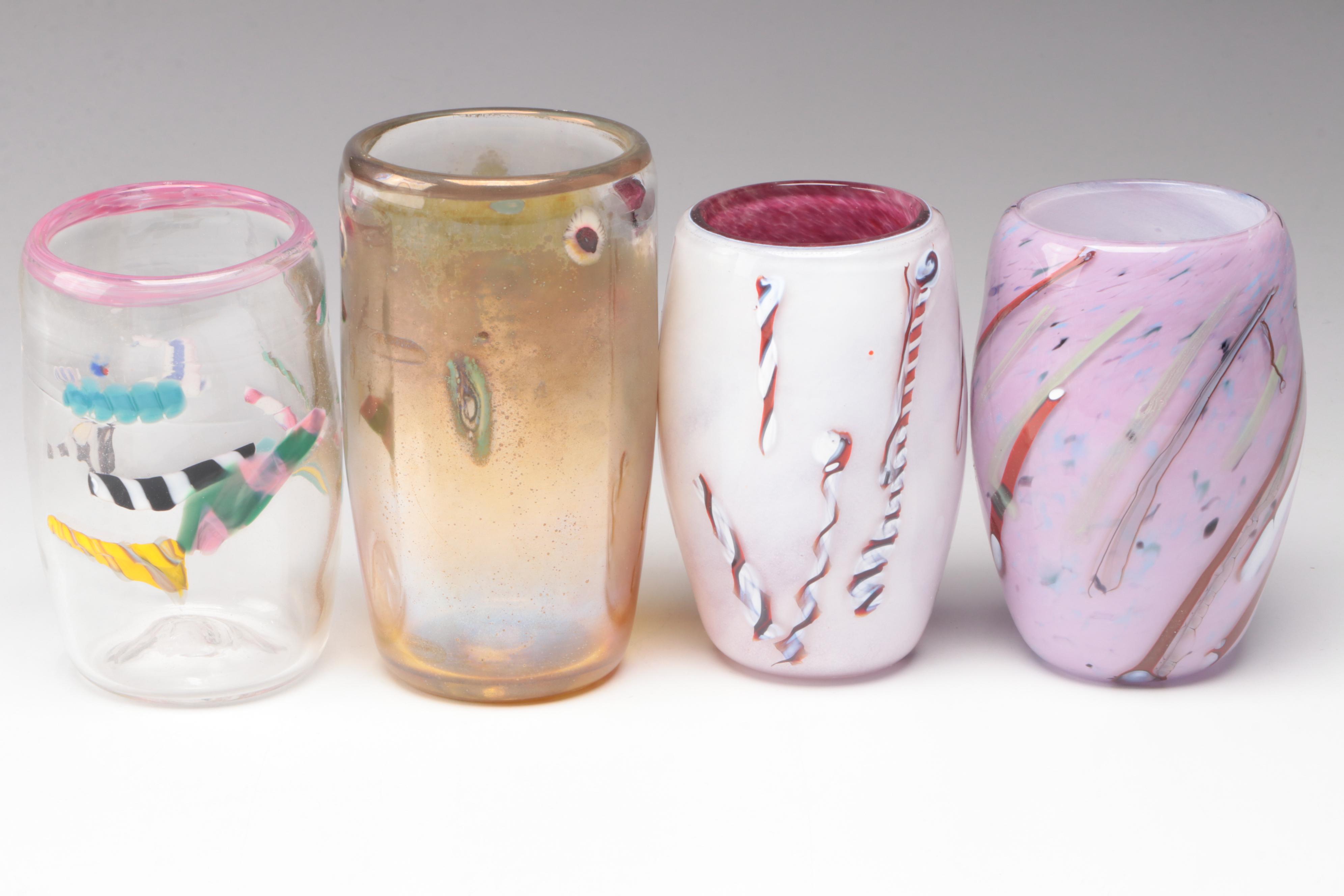 Handblown Studio Art Glass Drinking Glasses with Controlled Bubbles and Canework