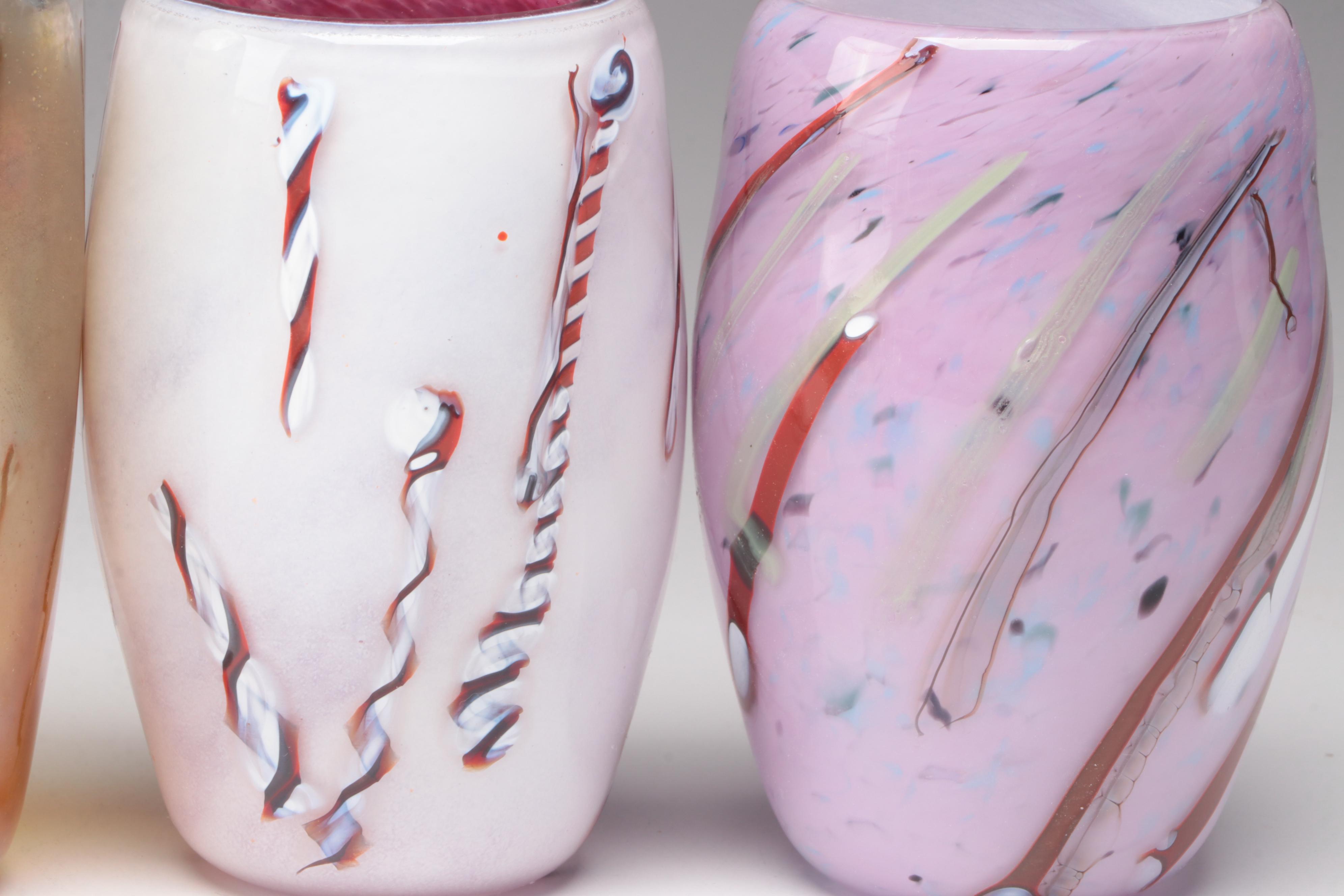 Handblown Studio Art Glass Drinking Glasses with Controlled Bubbles and Canework