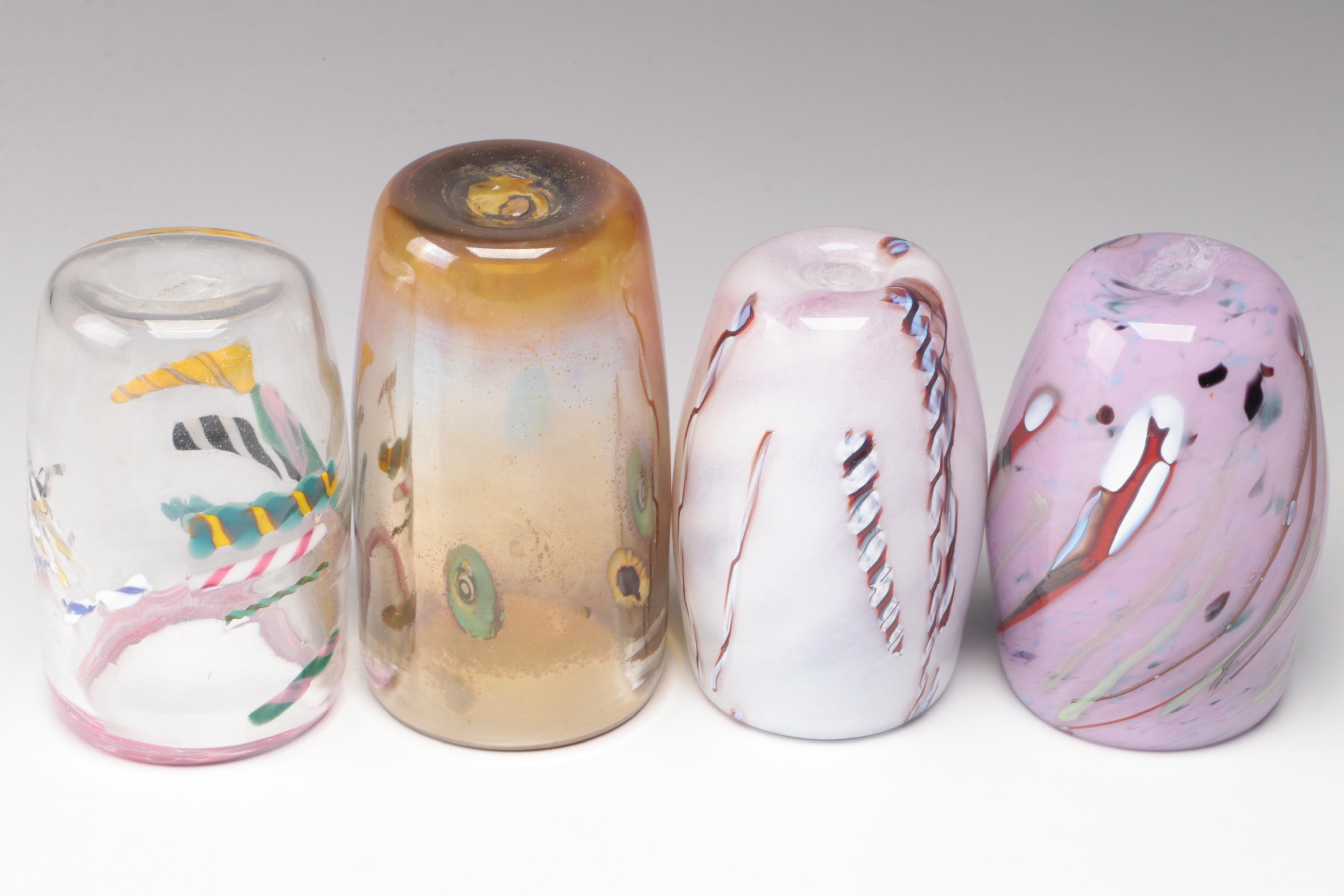 Handblown Studio Art Glass Drinking Glasses with Controlled Bubbles and Canework