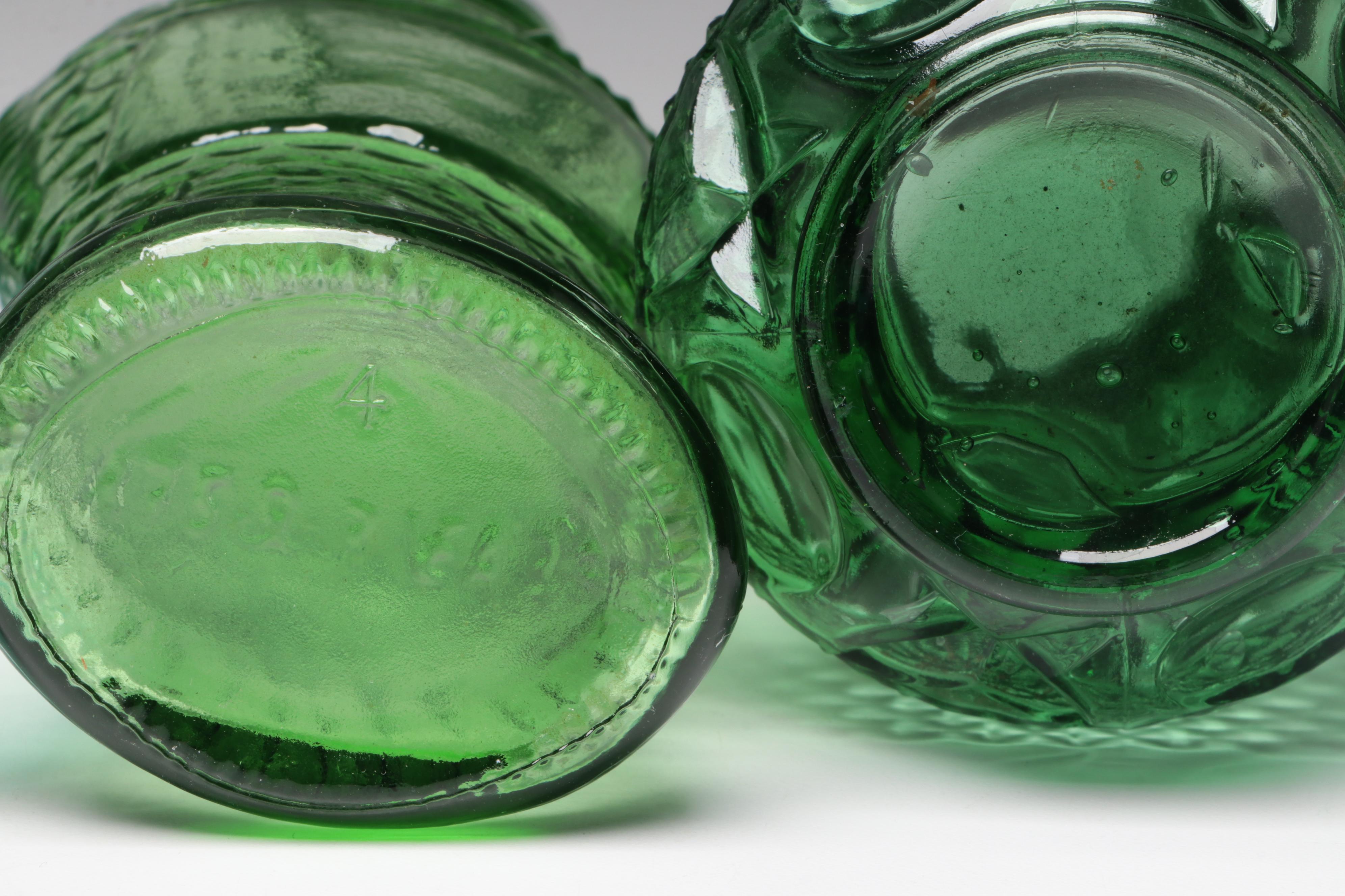 Italian Fish Wine Bottle with Other Green Glass Candlesticks, Vases and More