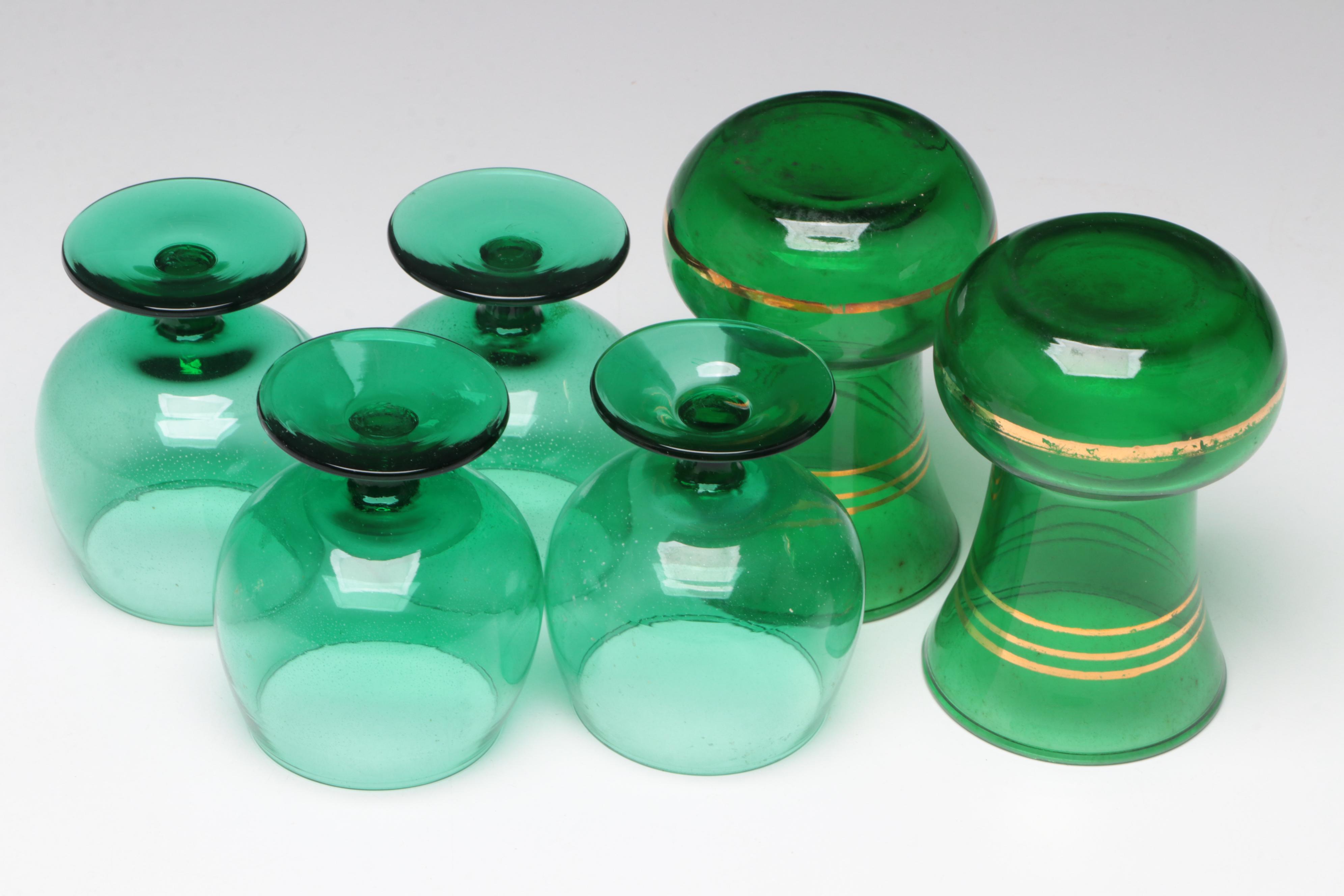 Italian Fish Wine Bottle with Other Green Glass Candlesticks, Vases and More