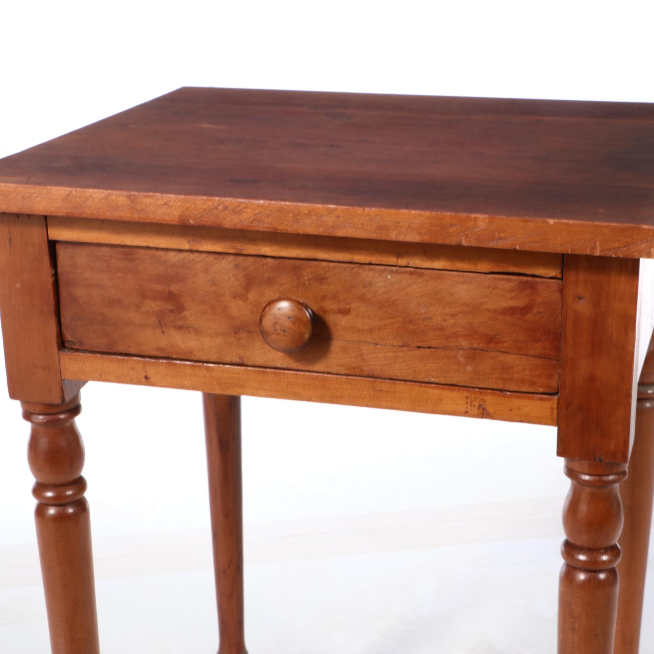 American Primitive Cherrywood Side Table, 19th Century