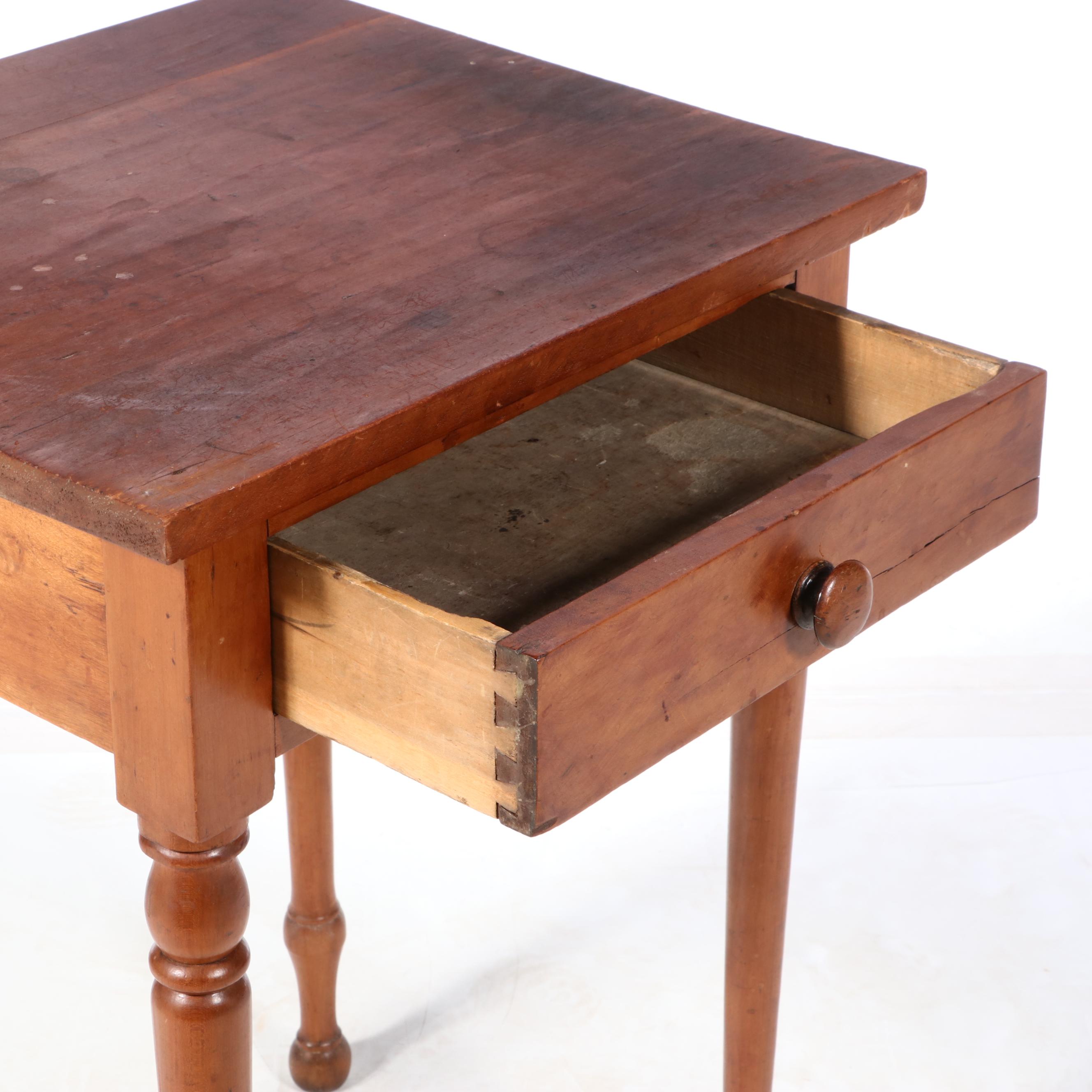 American Primitive Cherrywood Side Table, 19th Century