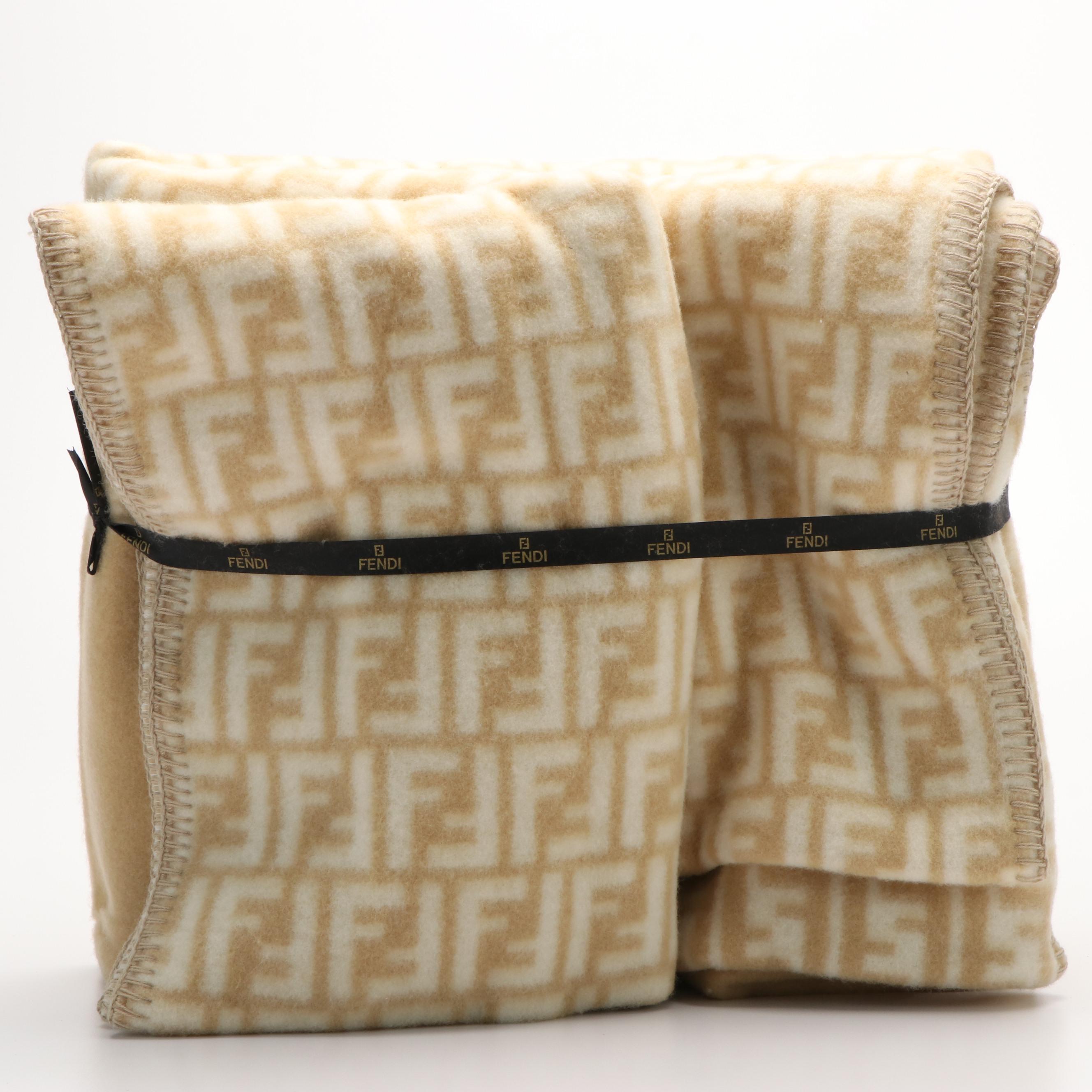 Fendi Beige Wool Monogram Blanket With Box