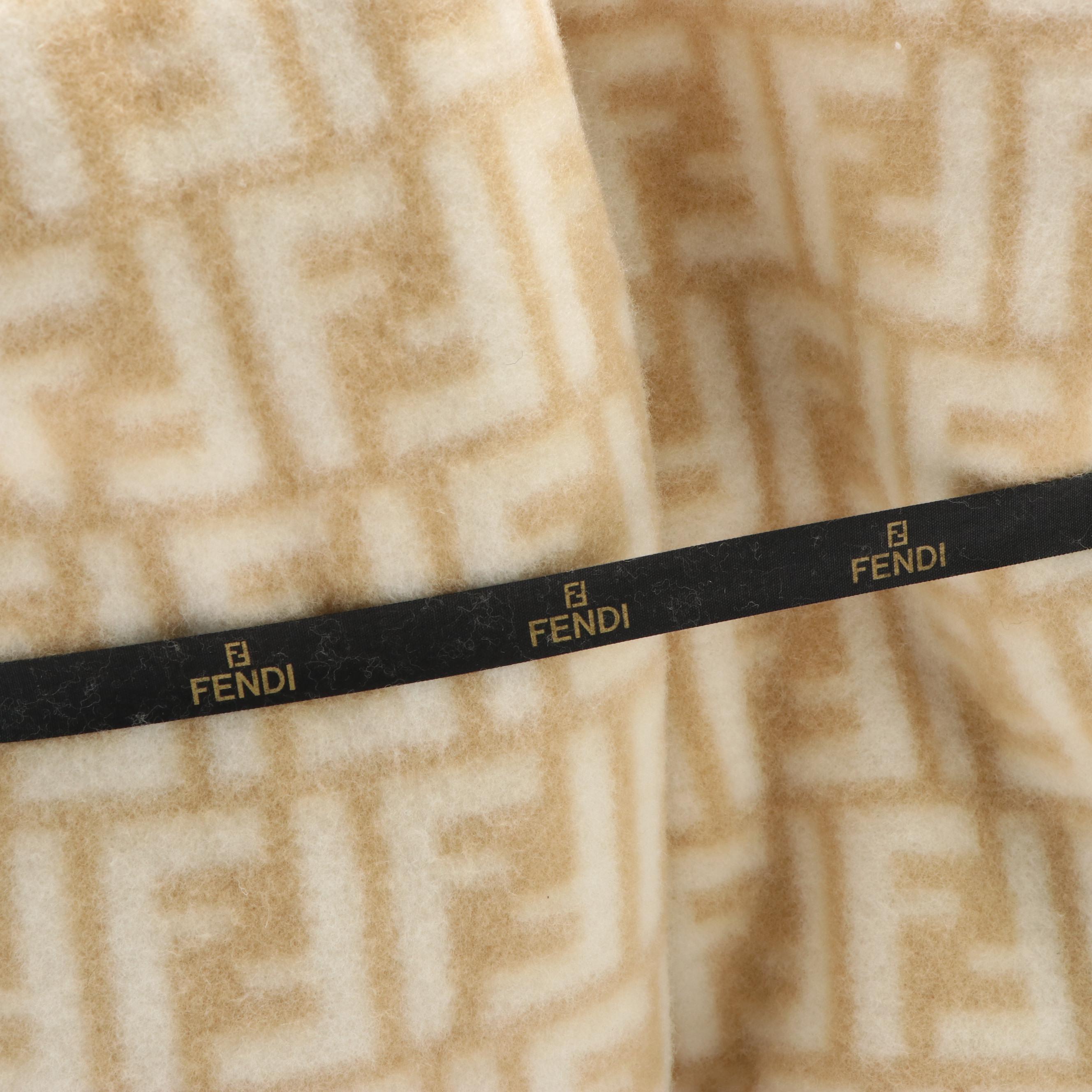 Fendi Beige Wool Monogram Blanket With Box
