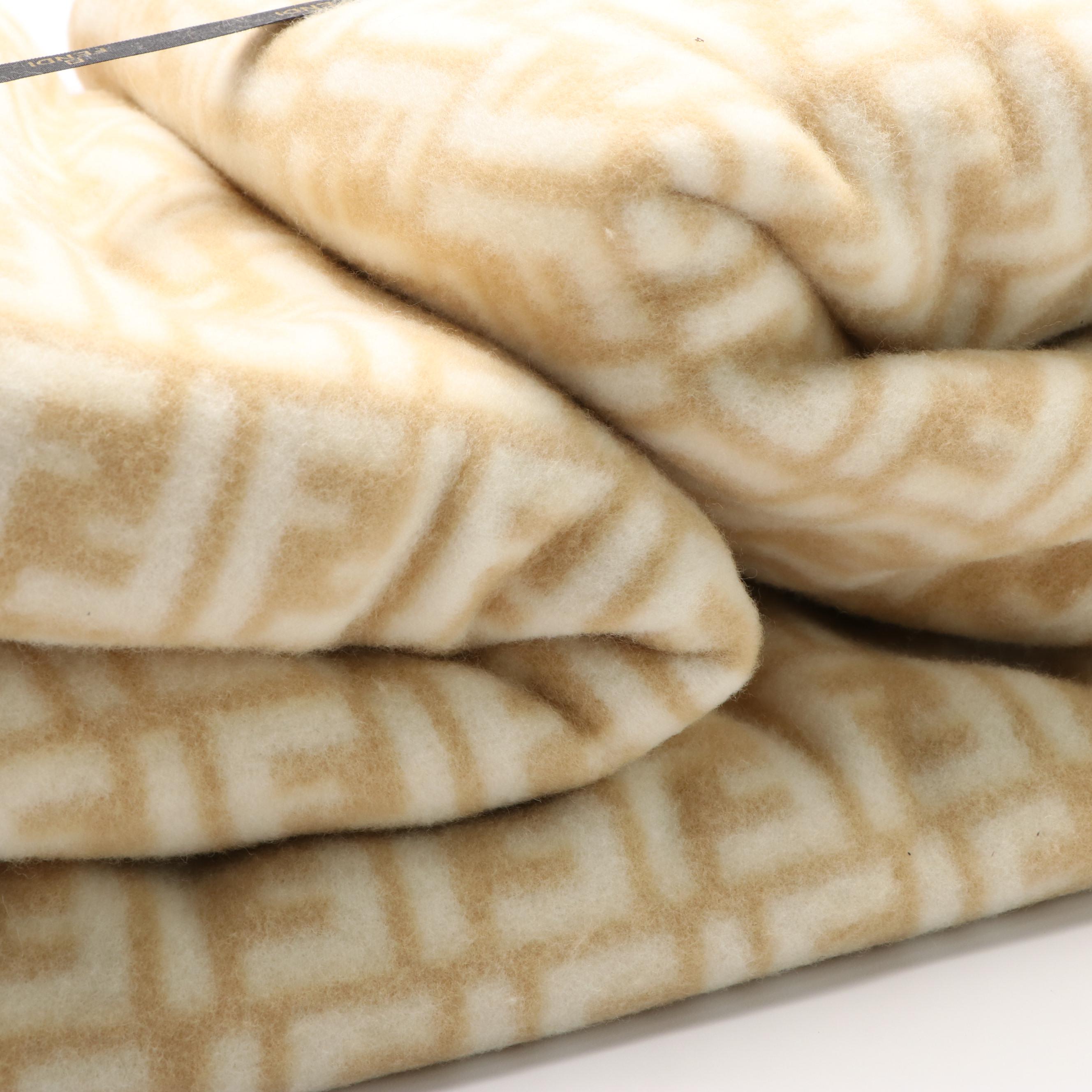 Fendi Beige Wool Monogram Blanket With Box