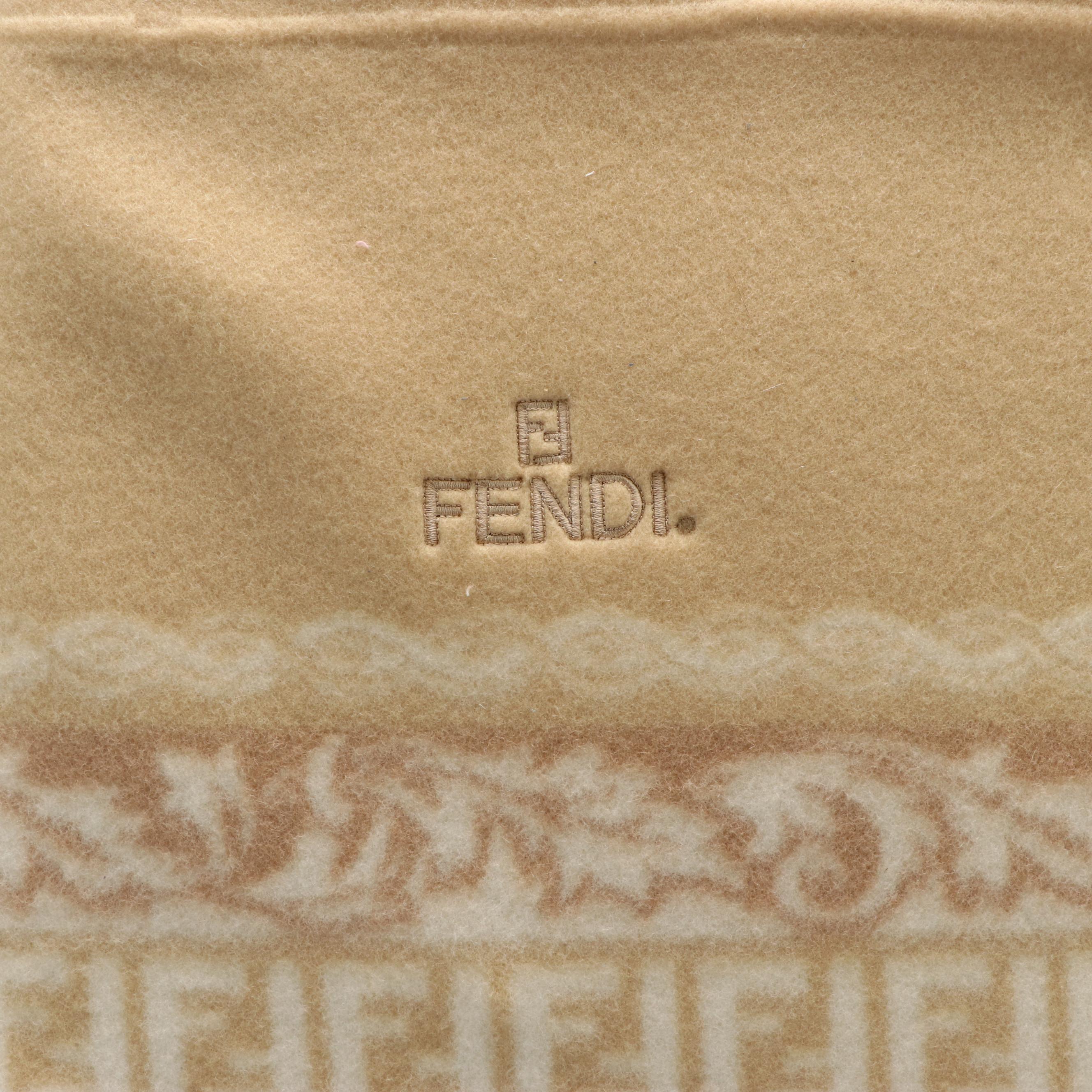 Fendi Beige Wool Monogram Blanket With Box
