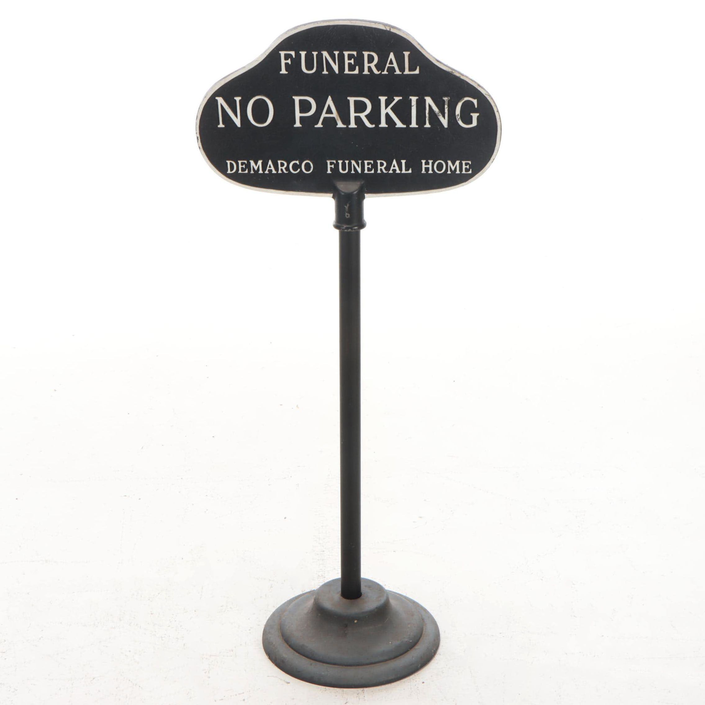 Demarco Funeral Home "No Parking" Parking Lot Stanchion Sign