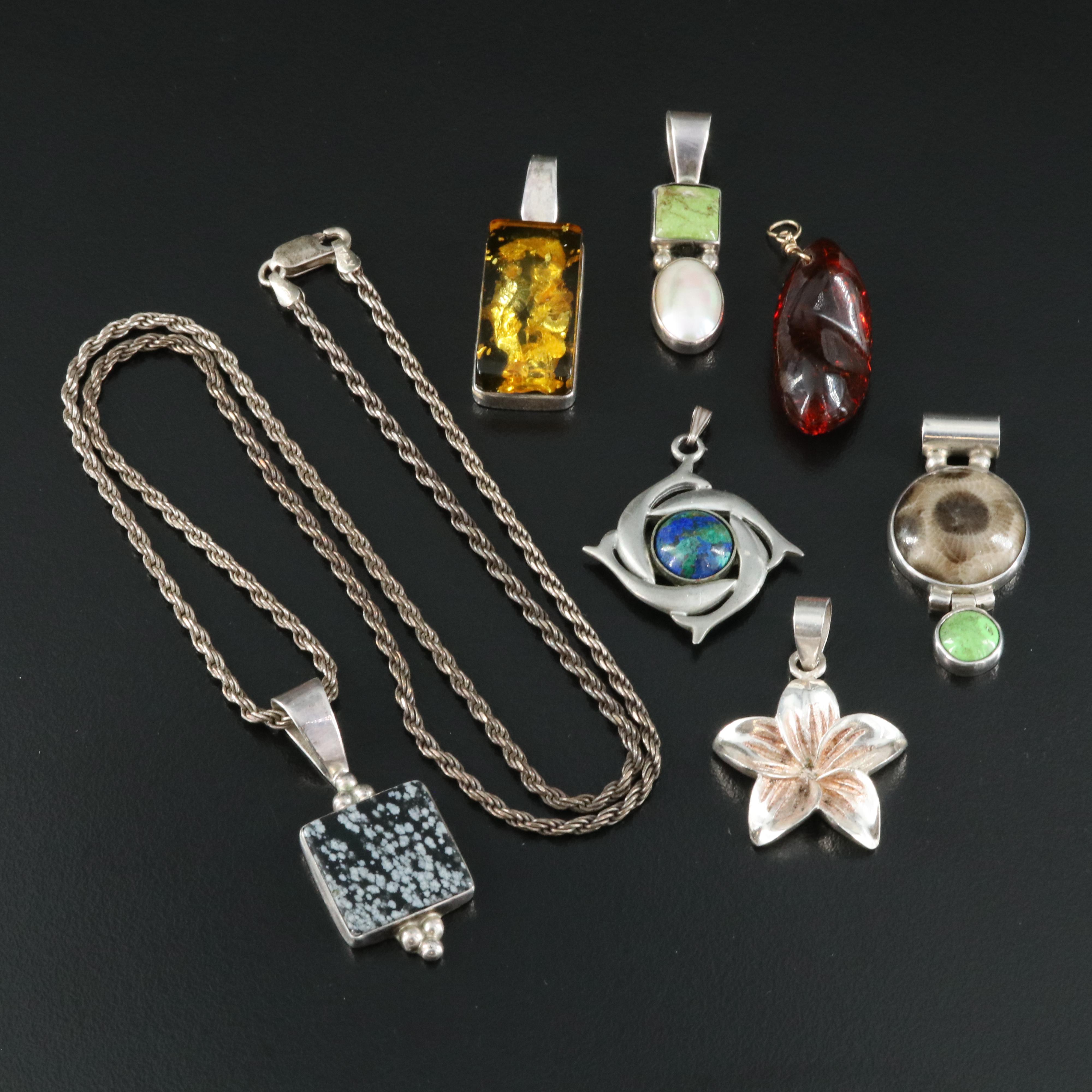 Pendants Including Tina Benally Navajo Diné Sterling Snowflake Obsidian