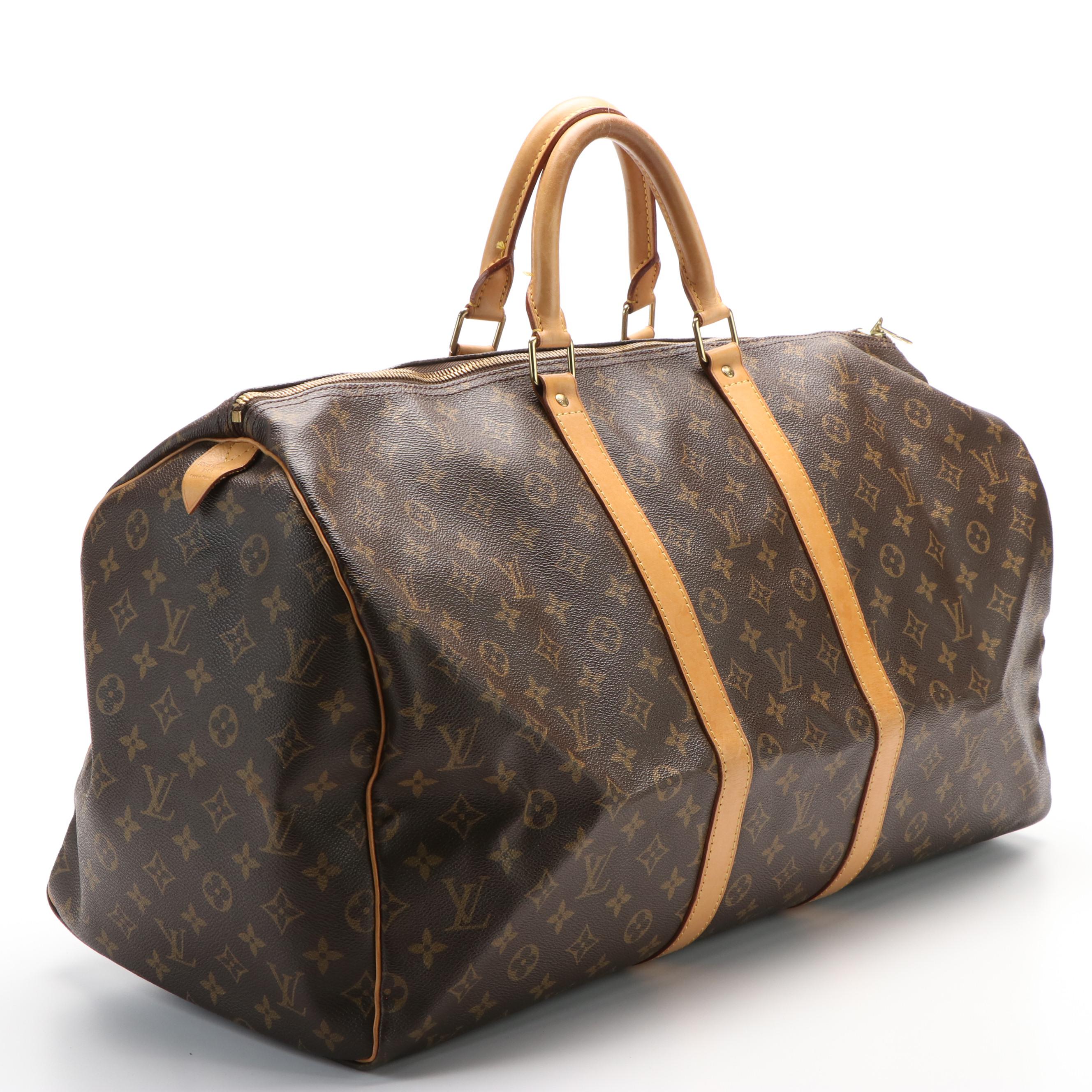 Louis Vuitton Keepall 55 in Brown Monogram Coated Canvas with Leather Trim
