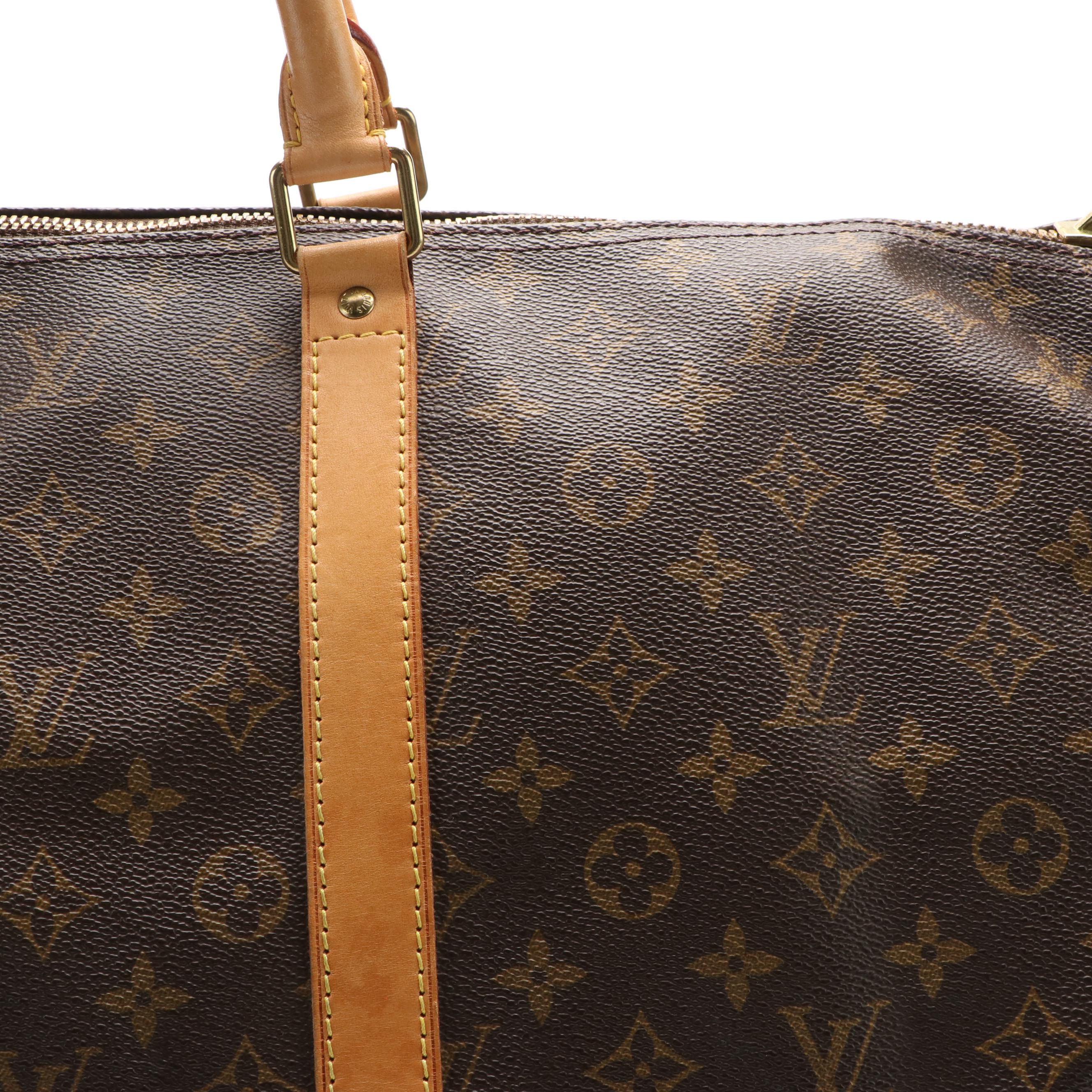 Louis Vuitton Keepall 55 in Brown Monogram Coated Canvas with Leather Trim