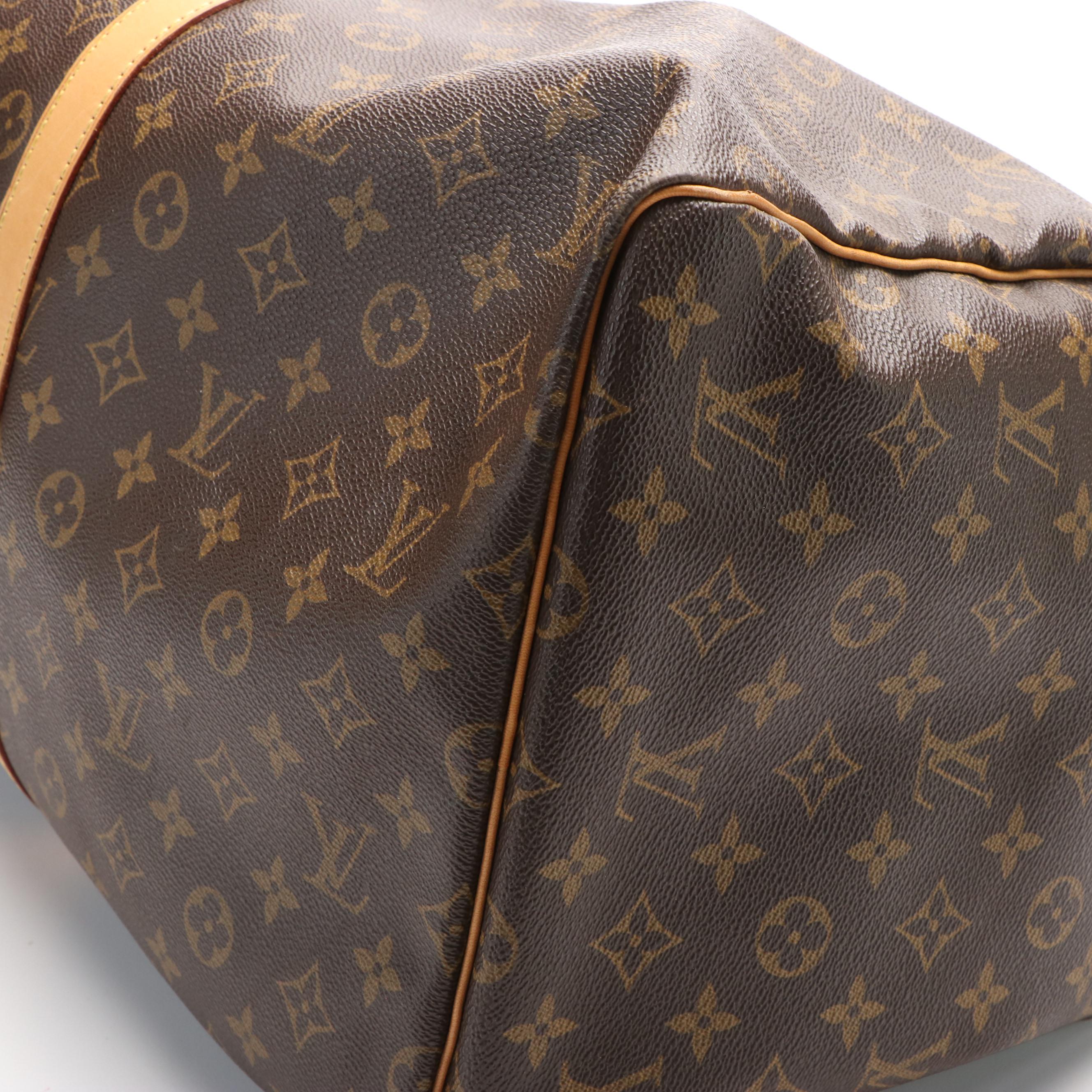 Louis Vuitton Keepall 55 in Brown Monogram Coated Canvas with Leather Trim