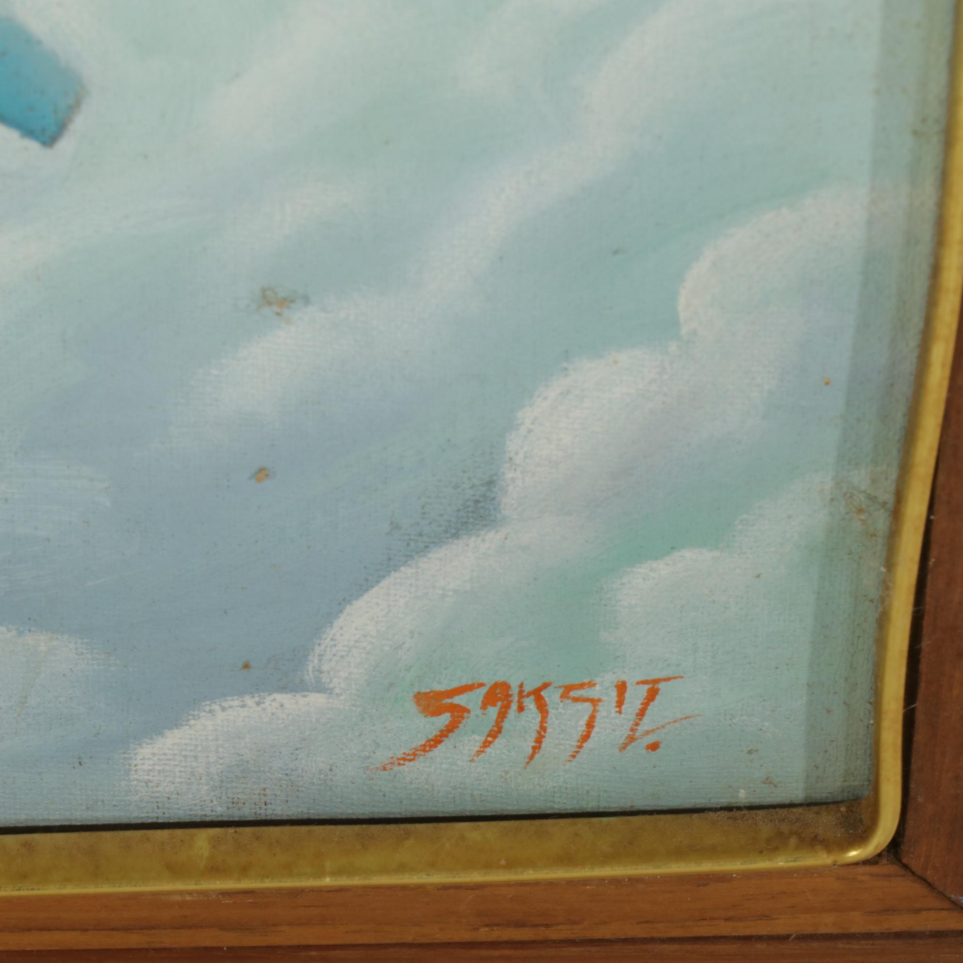 Aviation Oil Painting Of United States Air Force F-15 Jet, Late 20th Century