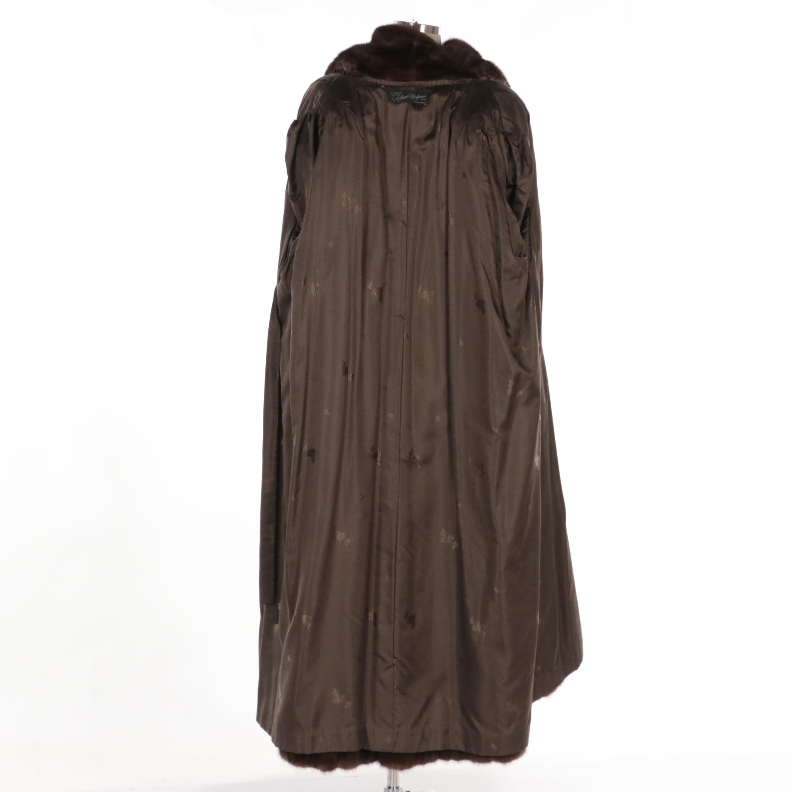 Albert Kaufman Full Length Mocha Lunaraine Mink Fur Coat with Ear Muffs & Gloves