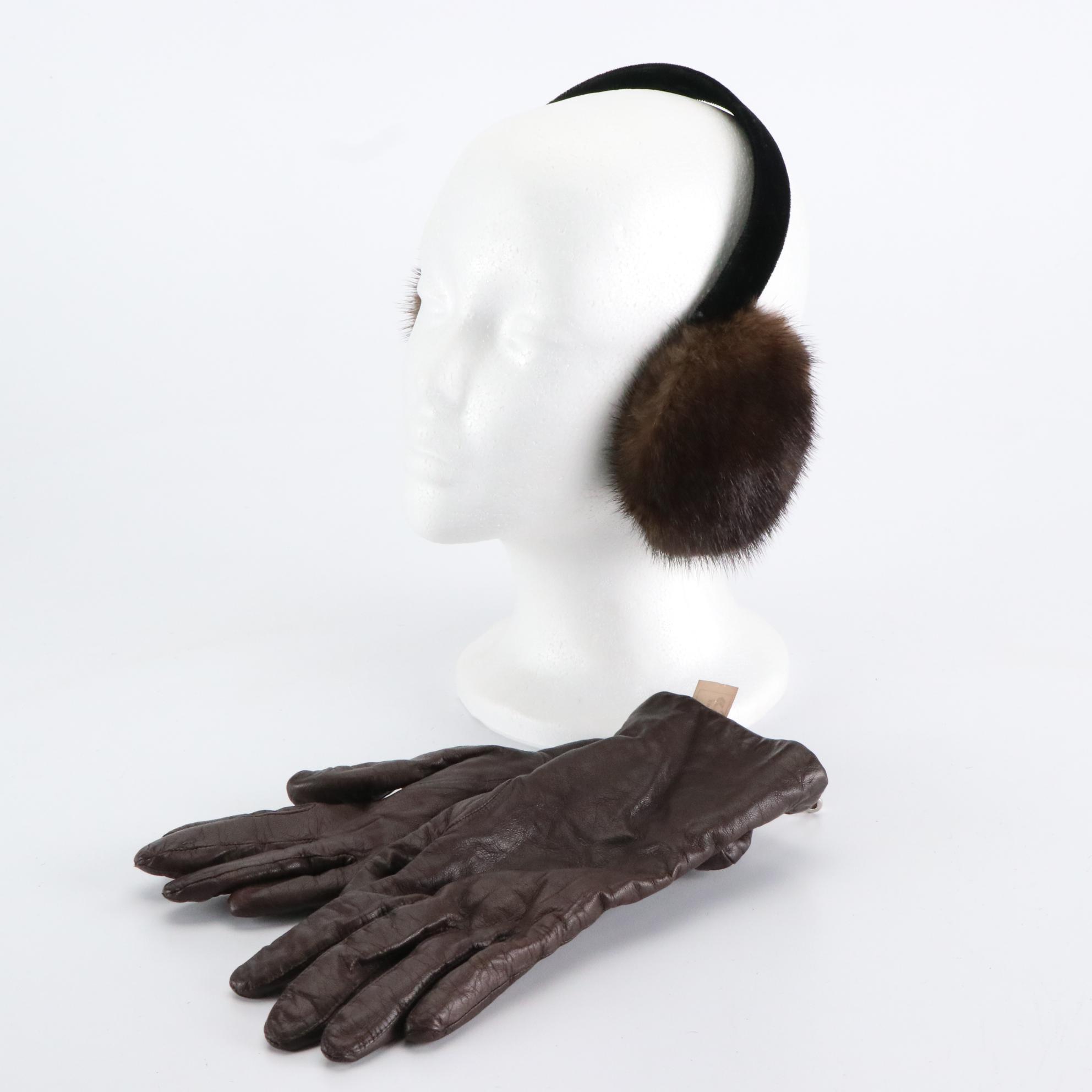 Albert Kaufman Full Length Mocha Lunaraine Mink Fur Coat with Ear Muffs & Gloves