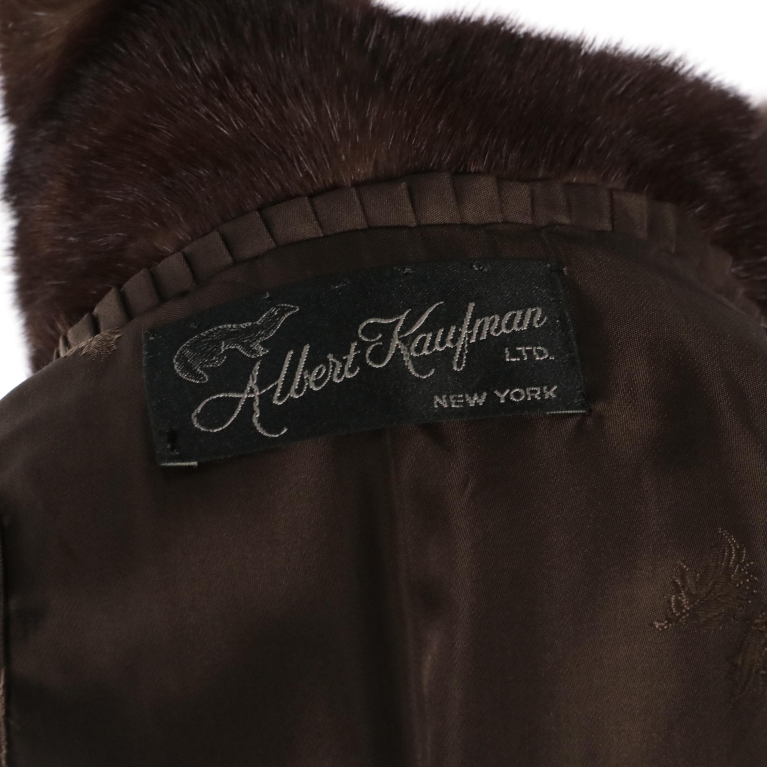 Albert Kaufman Full Length Mocha Lunaraine Mink Fur Coat with Ear Muffs & Gloves